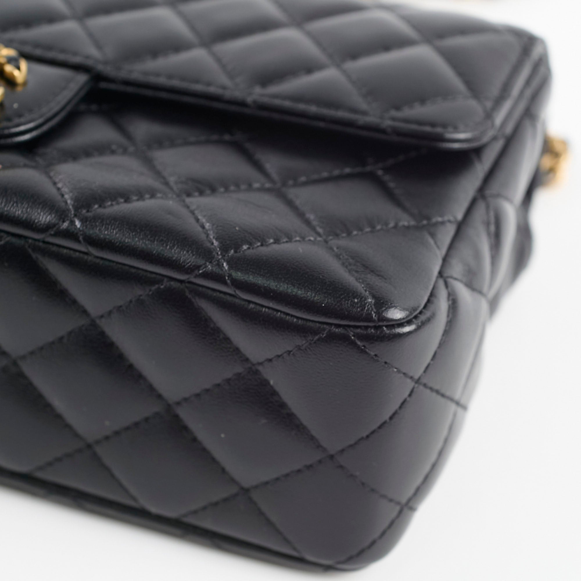 Chanel 2024 Seasonal Classic Flap Top Handle Bag - Genuine Lambskin Leather in Black | Luxury Designer Handbag for Women, Perfect for Evening Events & Special Occasions