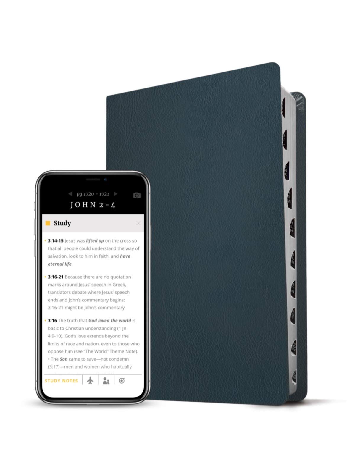 Large Print Thinline Bible - Genuine Leather Navy Blue for Devotion & Study