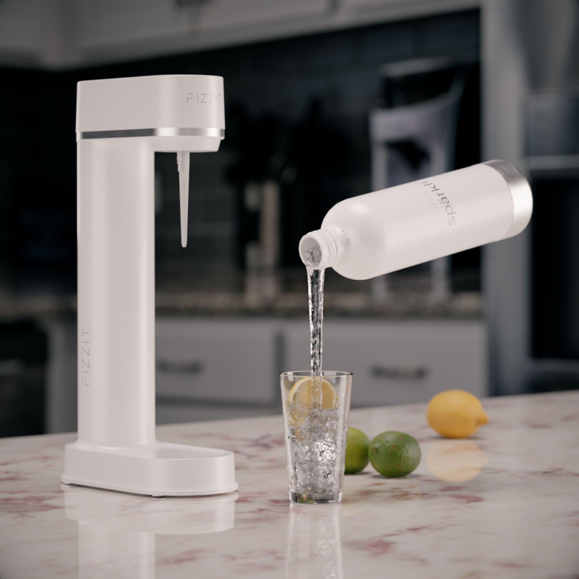 Premium White Stainless Steel Sparkling Water Maker & Soda Machine with CO2 Cylinder - Includes 1L Reusable BPA-Free Bottle for Home Carbonation | Perfect for Healthy Drinks, Cocktails & Party Beverages