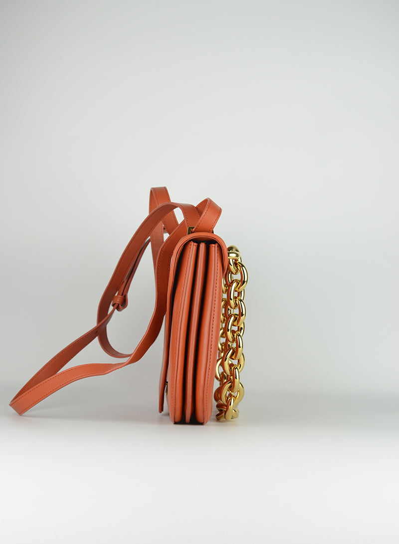 Bottega Veneta Orange Leather Envelope Bag - Luxury Crossbody Purse for Women, Perfect for Work, Travel & Evening Events