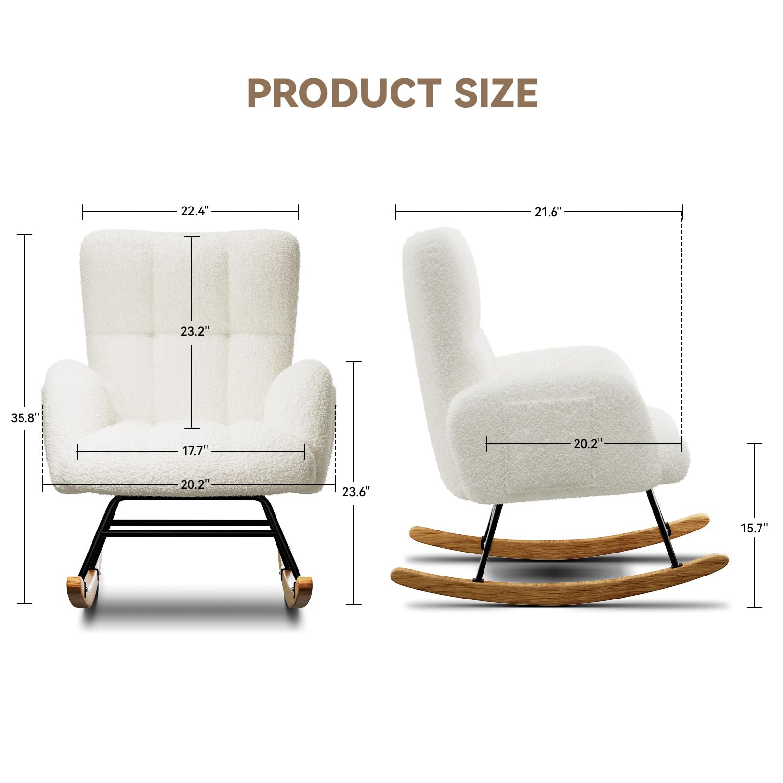 LUCKLIFE White Teddy Upholstered Glider Rocker Chair - High Backrest Nursery Rocking Chair with Side Pockets, Modern Accent Reading Chair for Living Room, Bedroom, Nursery (Without Ottoman) | Perfect for Nursing, Relaxing & Baby Room Decor