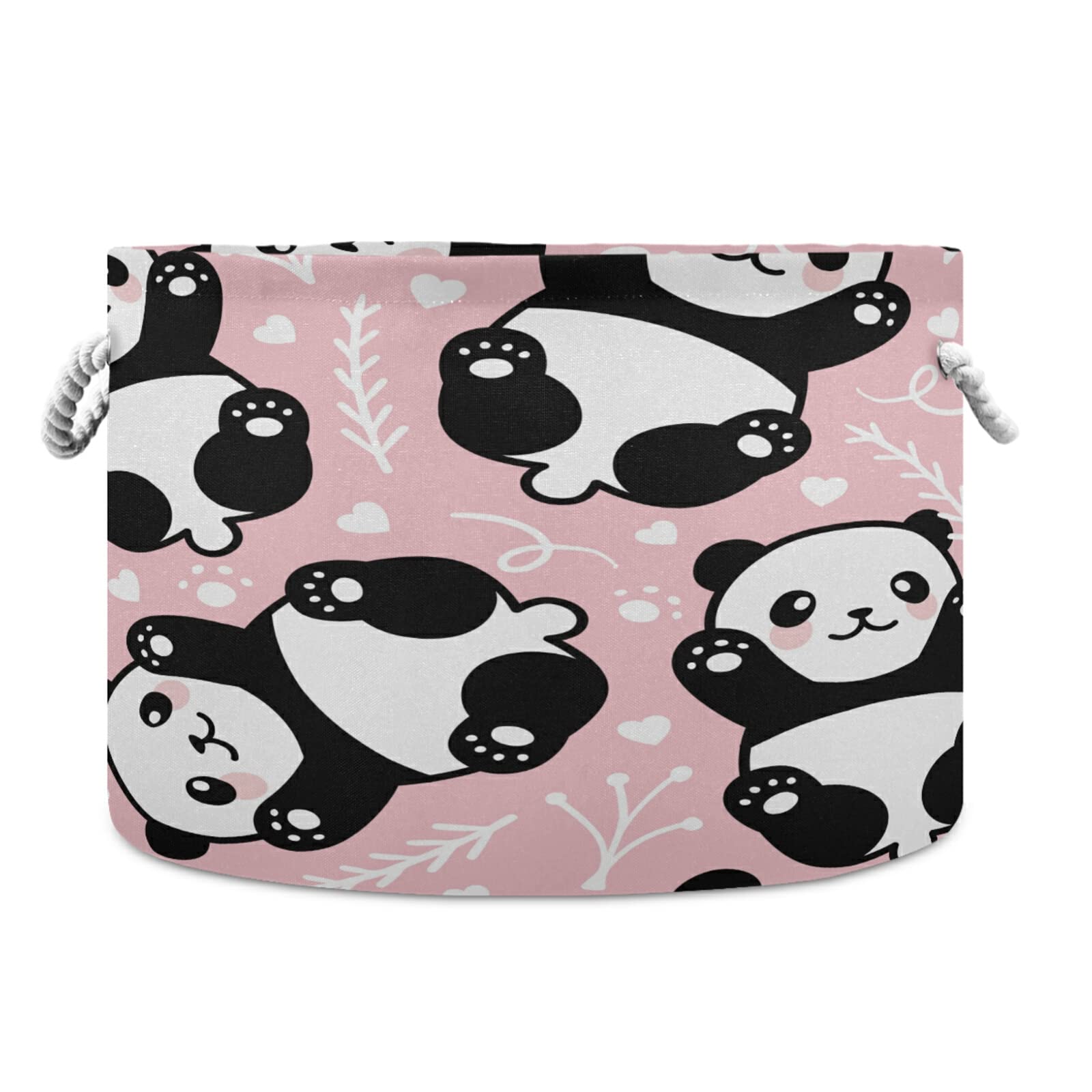 Cute Cartoon Panda Large Round Storage Basket with Thick Cotton Rope Handle - Waterproof Canvas Laundry Hamper for Nursery, Baby Clothes & Toys | Home Decor Organizer for Bedroom, Playroom & Nursery