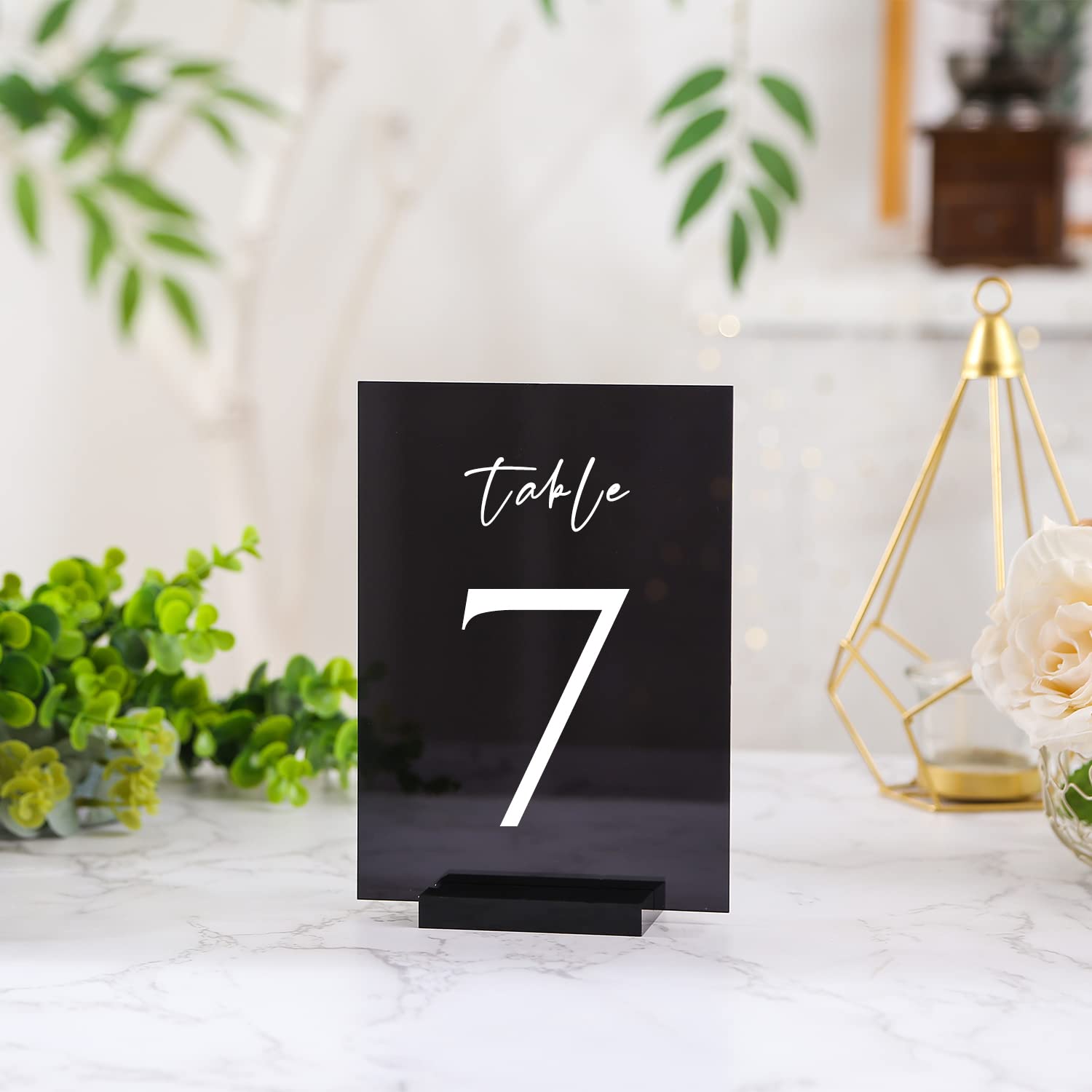 UNIQOOO Blank Tint Black Acrylic Sign with Stand - DIY Table Number Signs, Wedding Place Cards, Party Decorations - 30 Acrylic Signs & 30 Stands - Perfect for Weddings, Birthdays, Restaurants and Events