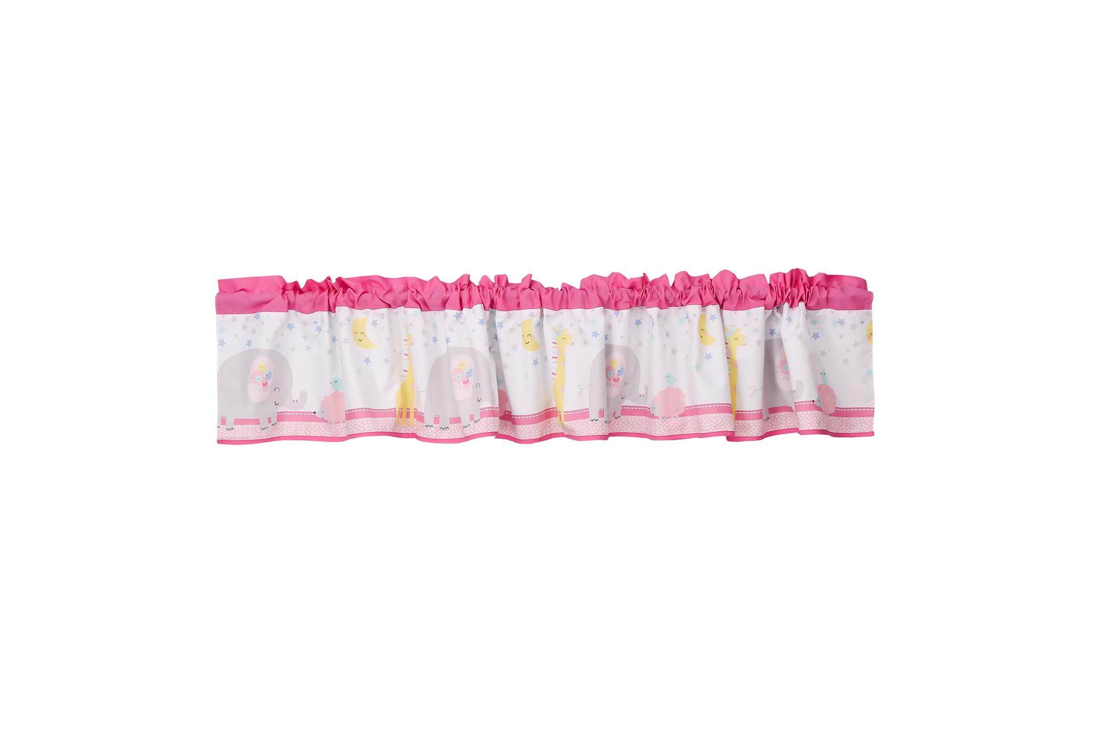 Pink Elephant and Giraffe Nursery Window Valance - Cute Wild Animal Curtain for Baby Girl's Room, Kids Bedroom Decor - Perfect for Nursery, Toddler Room, and Playroom Decoration
