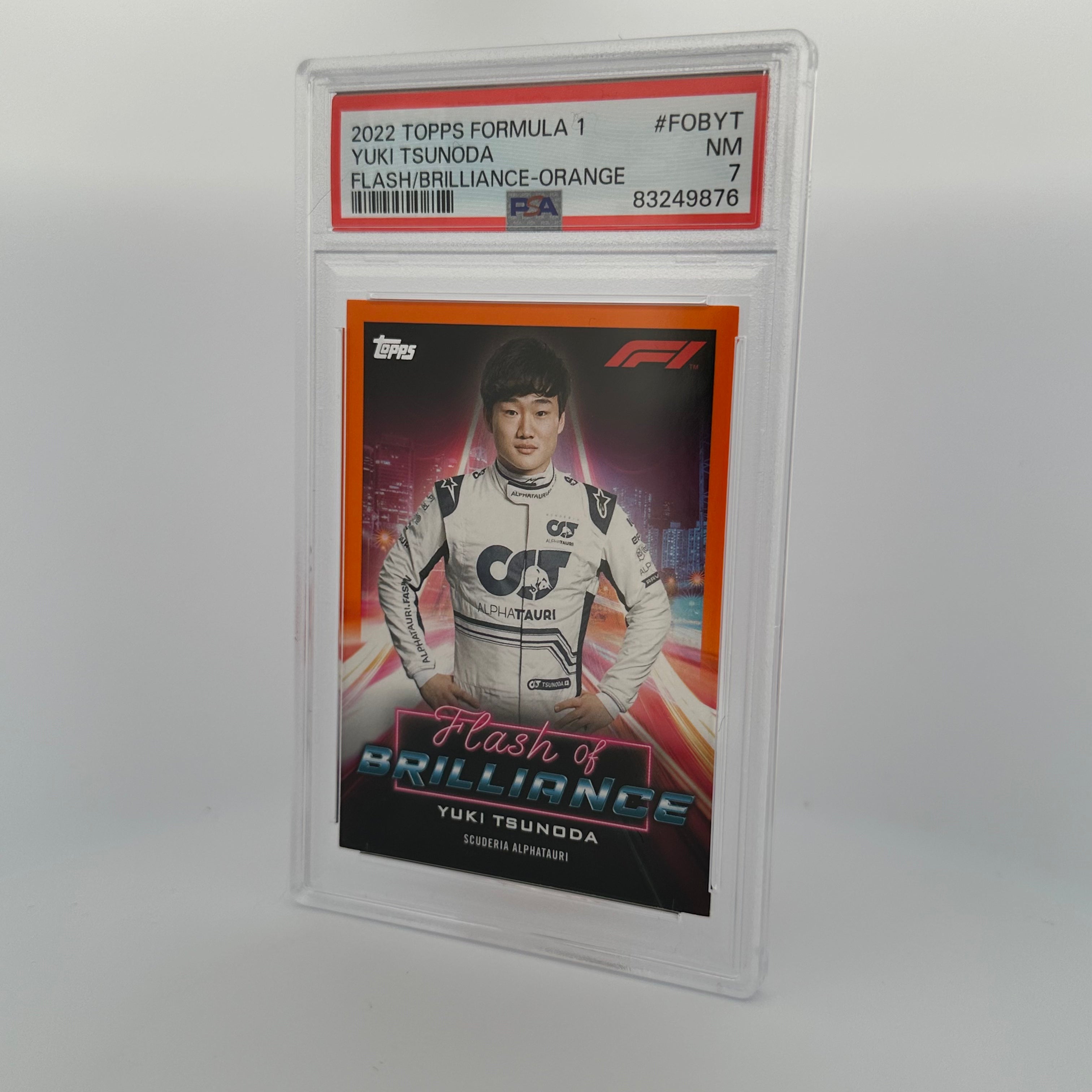 PSA 7 Yuki Tsunoda #FOBYT Flash Of Brilliance Orange Trading Card 23/25 - Perfect for Collectors, Sports Memorabilia Enthusiasts & F1 Racing Fans Display