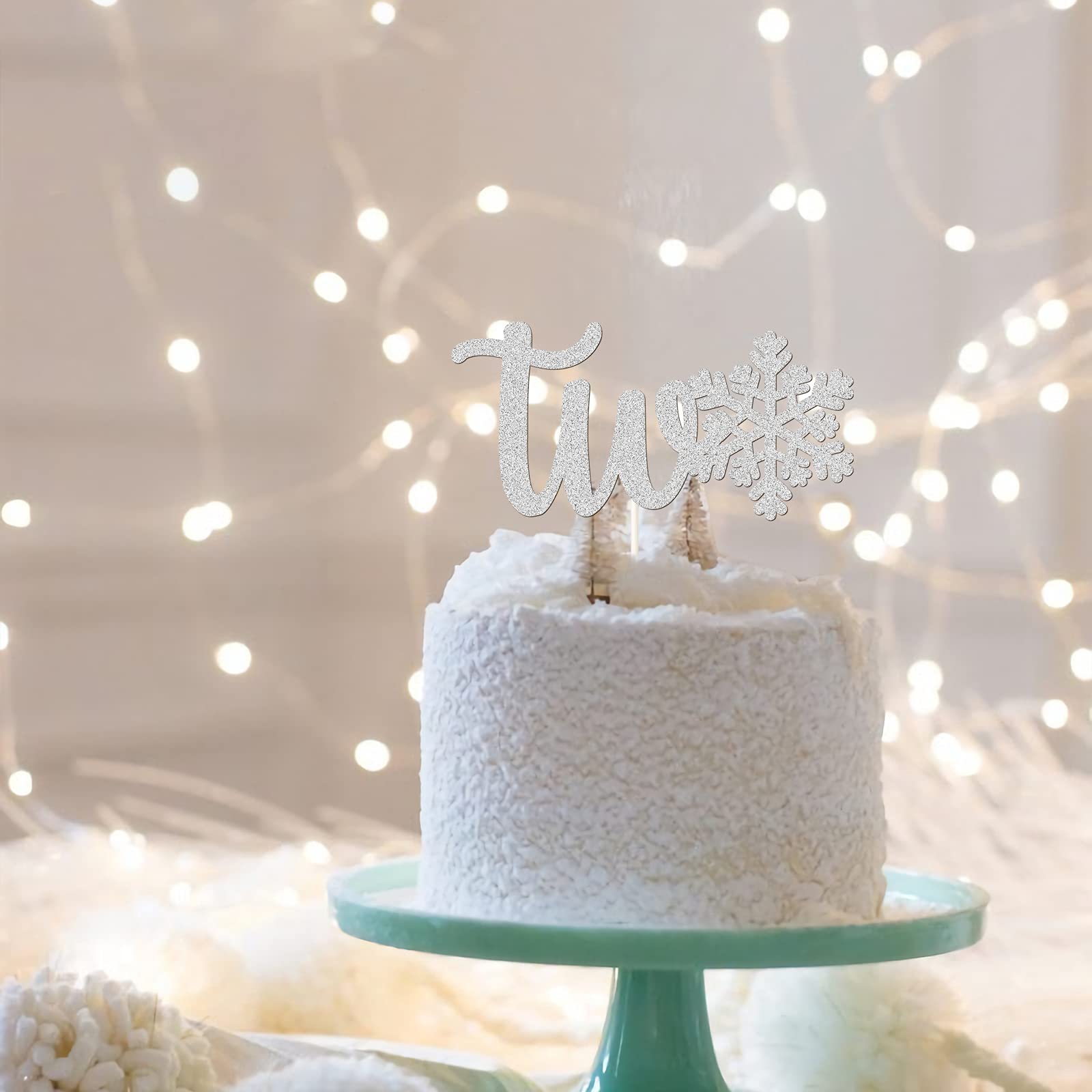 Shining Silver Snowflakes Cake Topper - Frozen Themed 2nd Birthday Winter Wonderland Snow Cake Decor - Princess Happy Birthday Party Decoration for Cakes, Cupcakes & Desserts | Perfect for Winter Birthdays, Frozen Parties & Holiday Celebrations