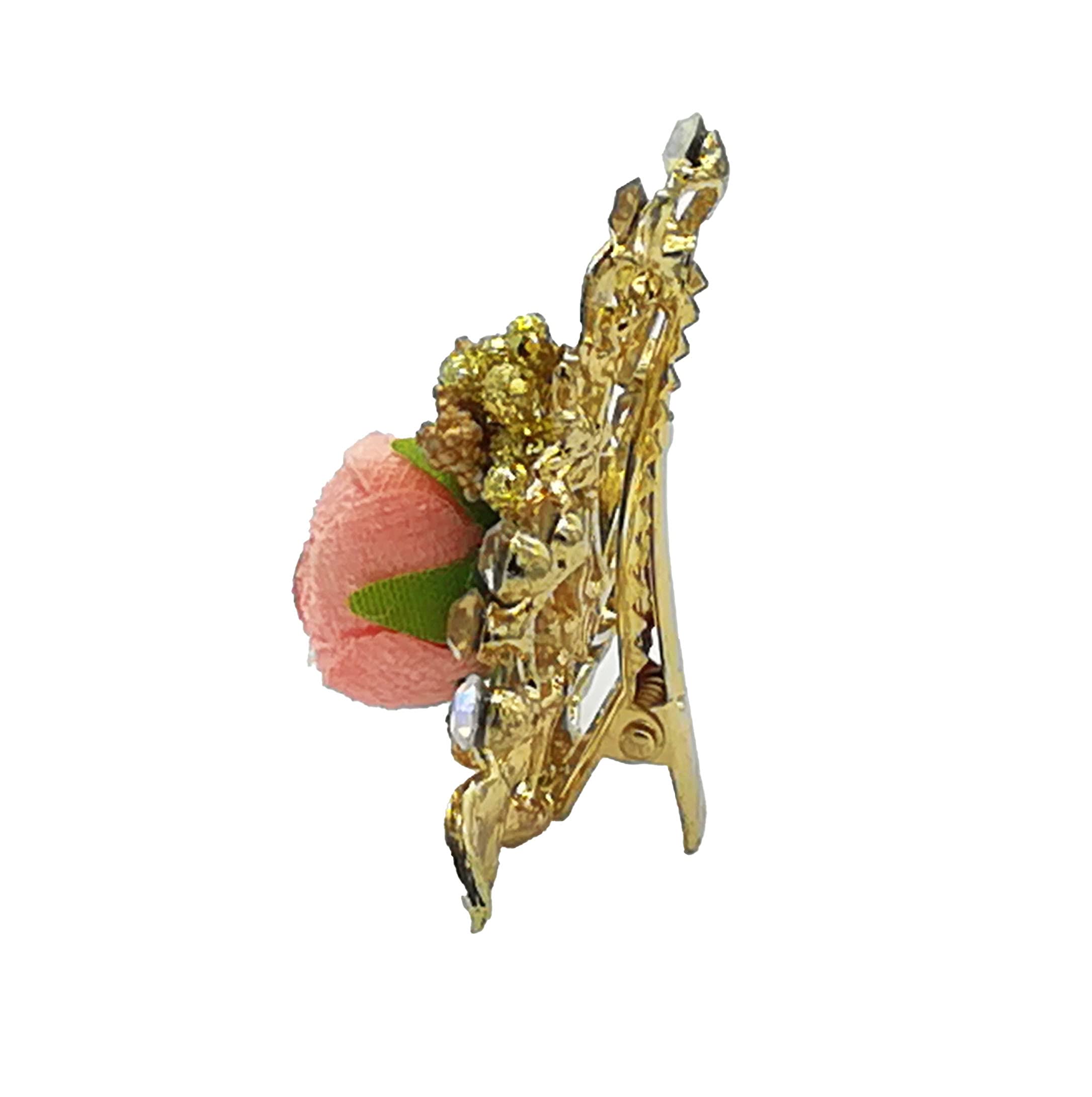 Kanthan Rose Floral Stone Hair Clips for Women & Girls - Peach Blossom Hair Barrettes, Hair Ties & Hair Pins - Perfect for Weddings, Parties & Everyday Styling