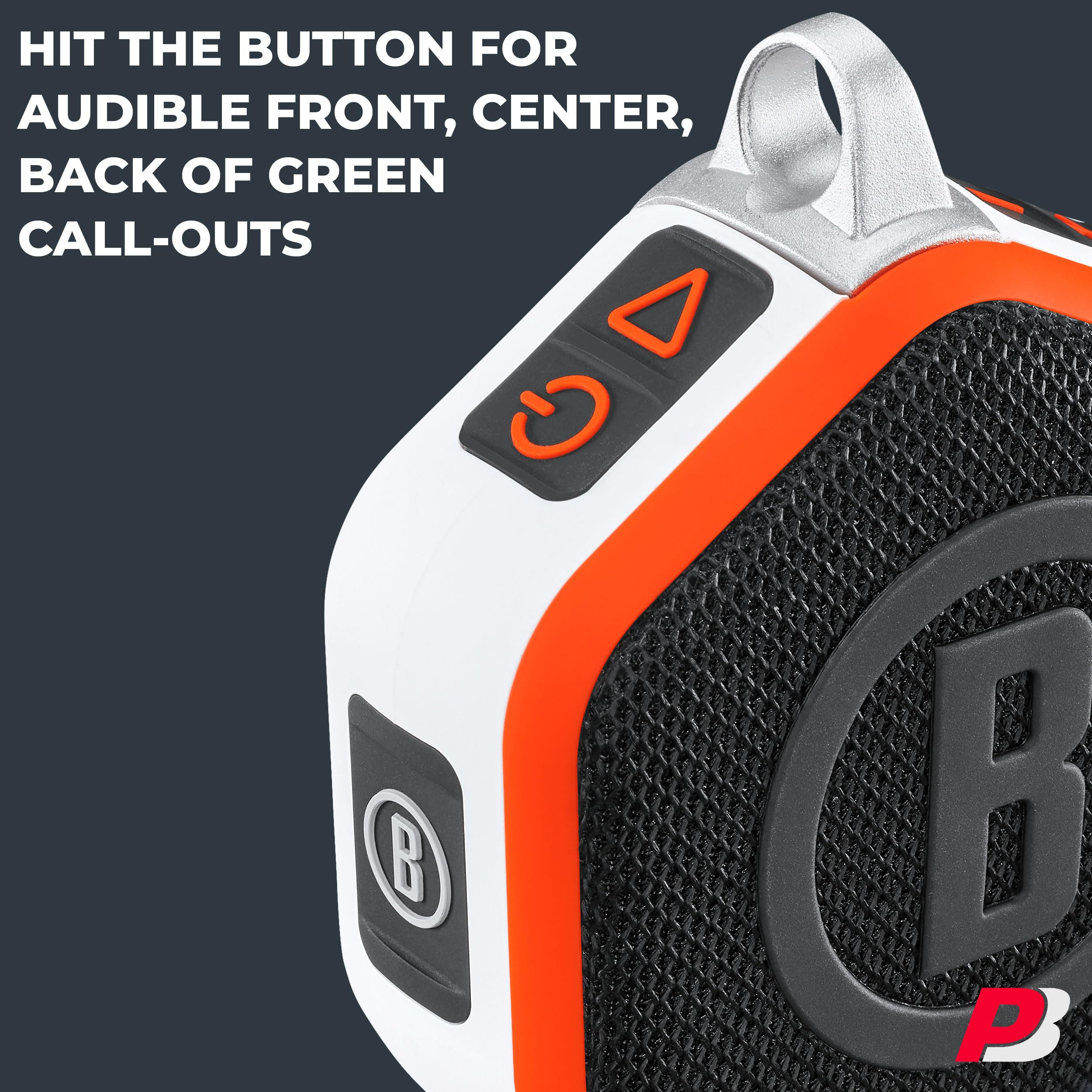 Bushnell Wingman Mini (Orange/White) Magnetic GPS Golf Speaker with PlayBetter Portable Charger - Bluetooth Speaker for Golf Cart with Audible Distance & Music - Preloaded 36,000+ Golf Courses - Perfect for Outdoor Sports, Driving Range & Golf Cart Entertainment