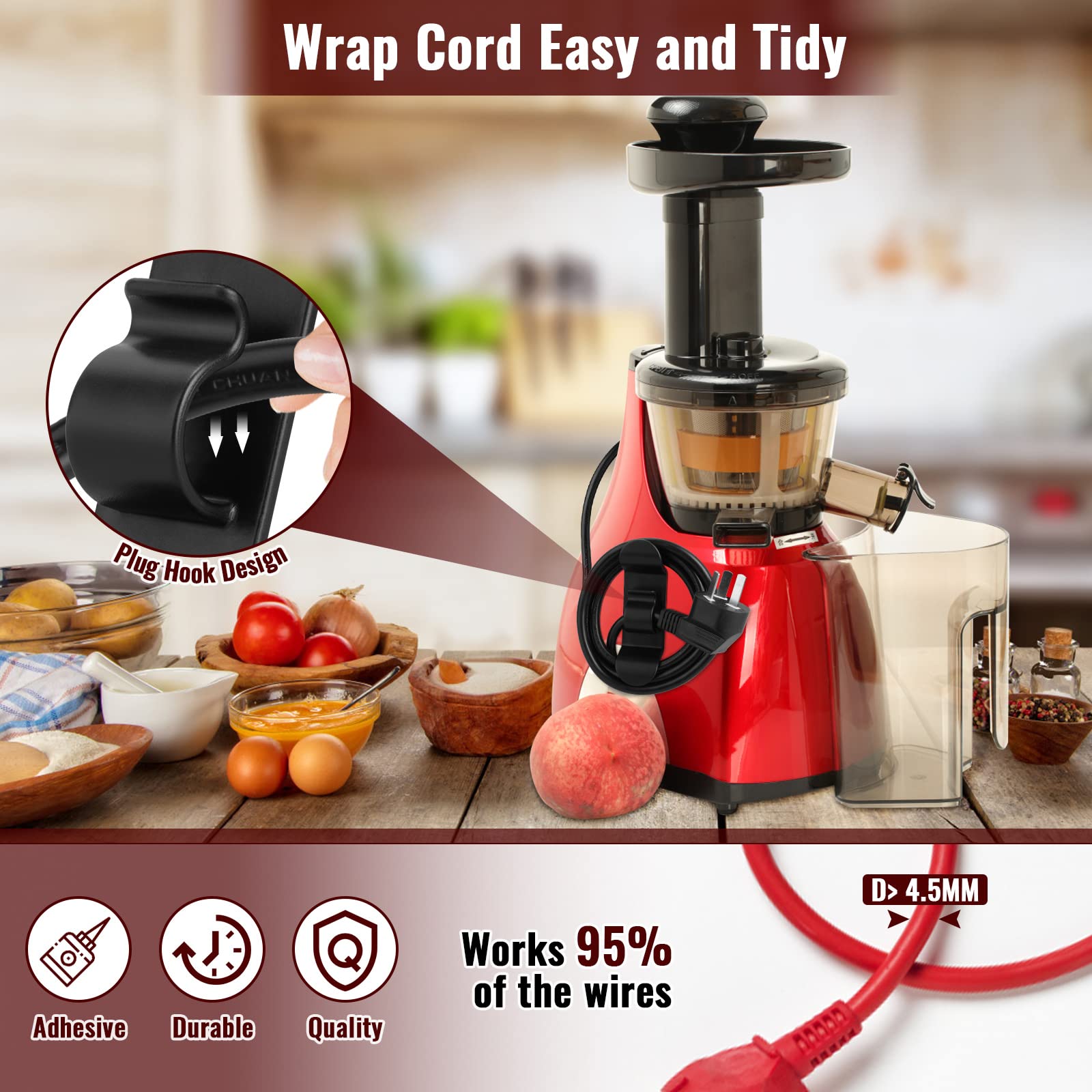 10Pcs Black & White Cord Organizer for Kitchen Appliances - Self Stick Cord Winder & Keeper for Mixer, Coffee Maker, Air Fryer, Pressure Cooker, Toaster - Perfect for Tidy Countertops & Organized Cables