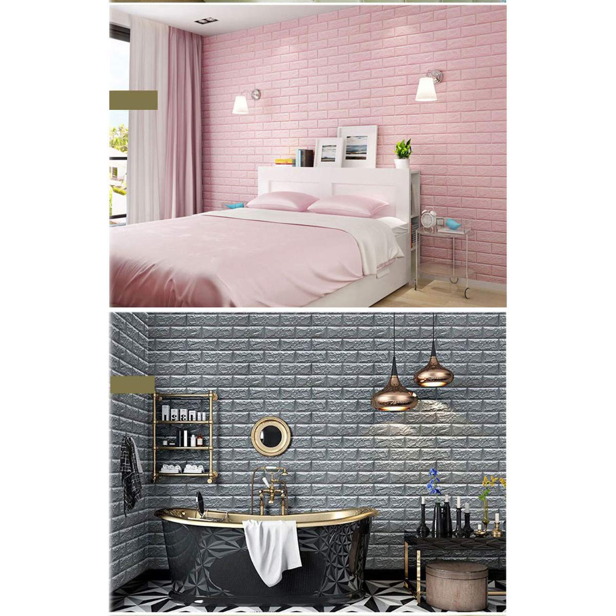 Queenbox - 2 Pack 27.6 x 30 Inch Self-Adhesive Brick Foam Wall Panels, Peel and Stick Wallpaper for Home Decor, Bedroom, Kitchen Wall Covering, Light Blue - Easy DIY Backsplash & Accent Wall Upgrade