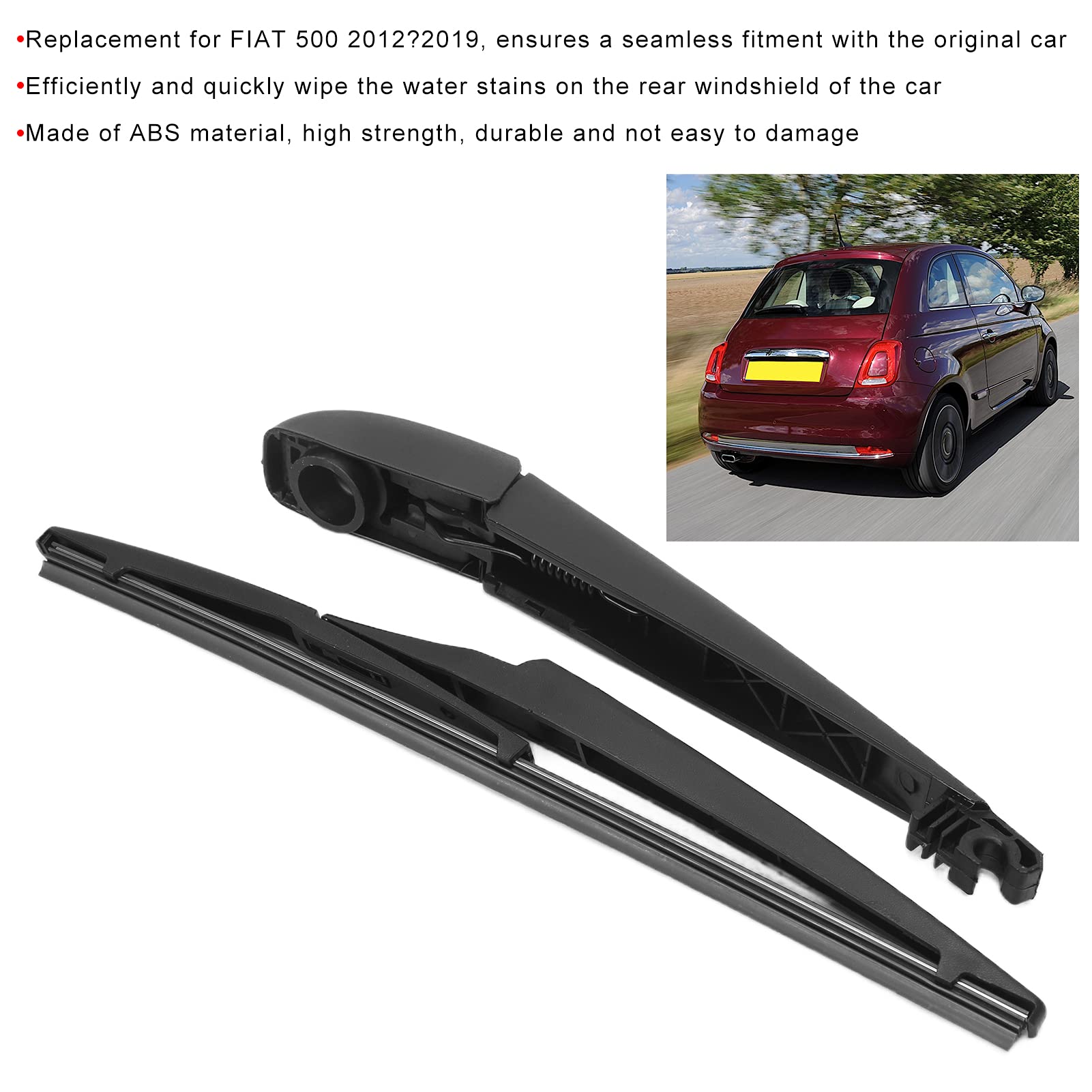 Fiat 500 Rear Wiper Blade Replacement 68079870AA - Compatible with 2012-2019 Fiat 500 Models | Durable Windshield Wiper Arm for All Weather Conditions | Perfect for Rain, Snow and Road Trips