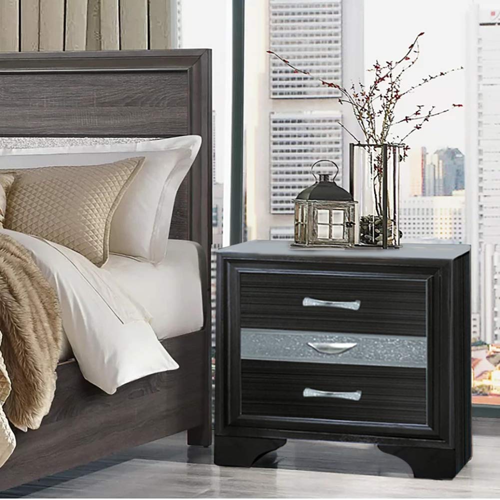 Modern 3-Drawer Black Nightstand - Solid Wood Bedside Table with Stylish Handles for Bedroom, Living Room, College Dorm - No Assembly Needed - Perfect for Small Spaces & Apartment Decor (Type 2 Black)