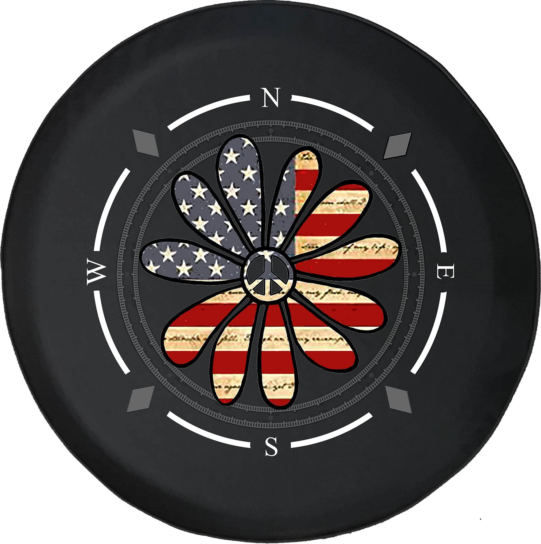 Vintage American Flag Spare Tire Cover with Compass Design - Universal Fit for SUVs, Trailers, RVs & More - Durable Wheel Accessory for Outdoor Adventures & Road Trips