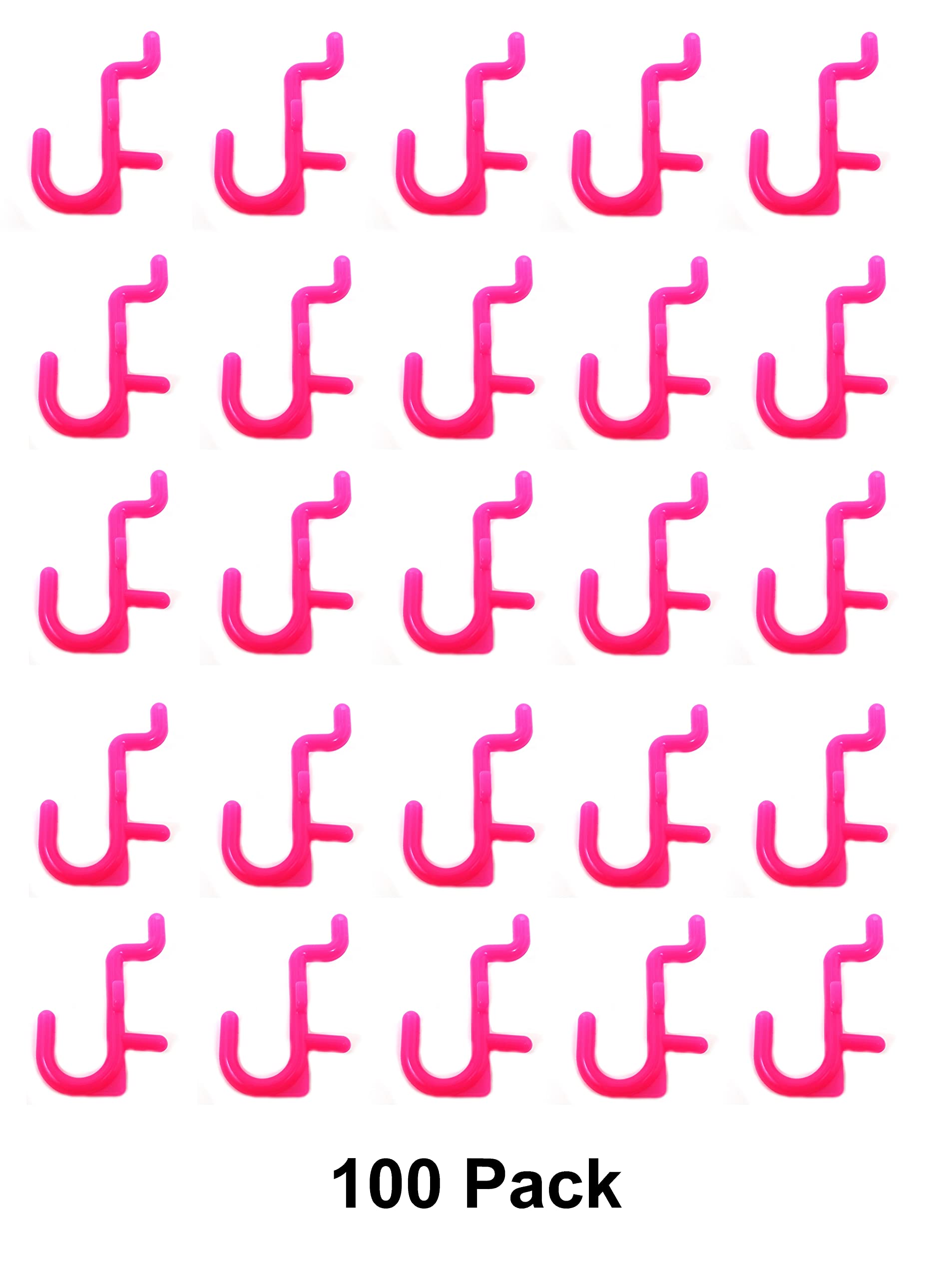 JSP Manufacturing Plastic J-Style Pegboard Hooks - 100-Pack Pink Non-Locking Tool Hooks for Garage Storage, Craft Organization & Workshop Accessories | Perfect for Tool Walls, DIY Projects & Home Organization