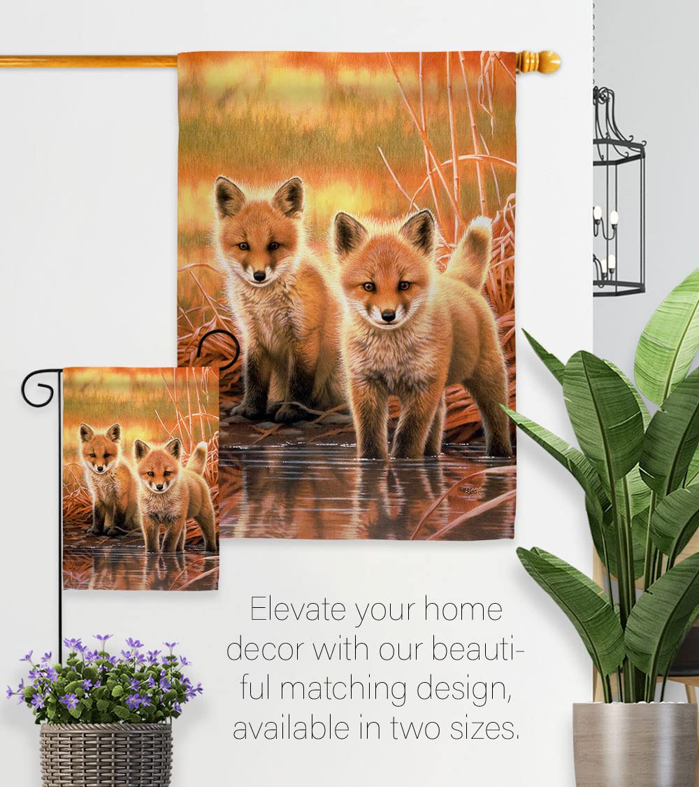 Foxes Nature Wildlife Decorative Vertical House Flag Set - 28