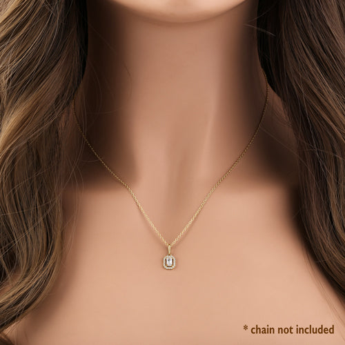 14K Solid Yellow Gold Emerald Cut Cubic Zirconia Pendant Necklace - Elegant Jewelry Gift for Women, Perfect for Weddings, Anniversaries & Special Occasions