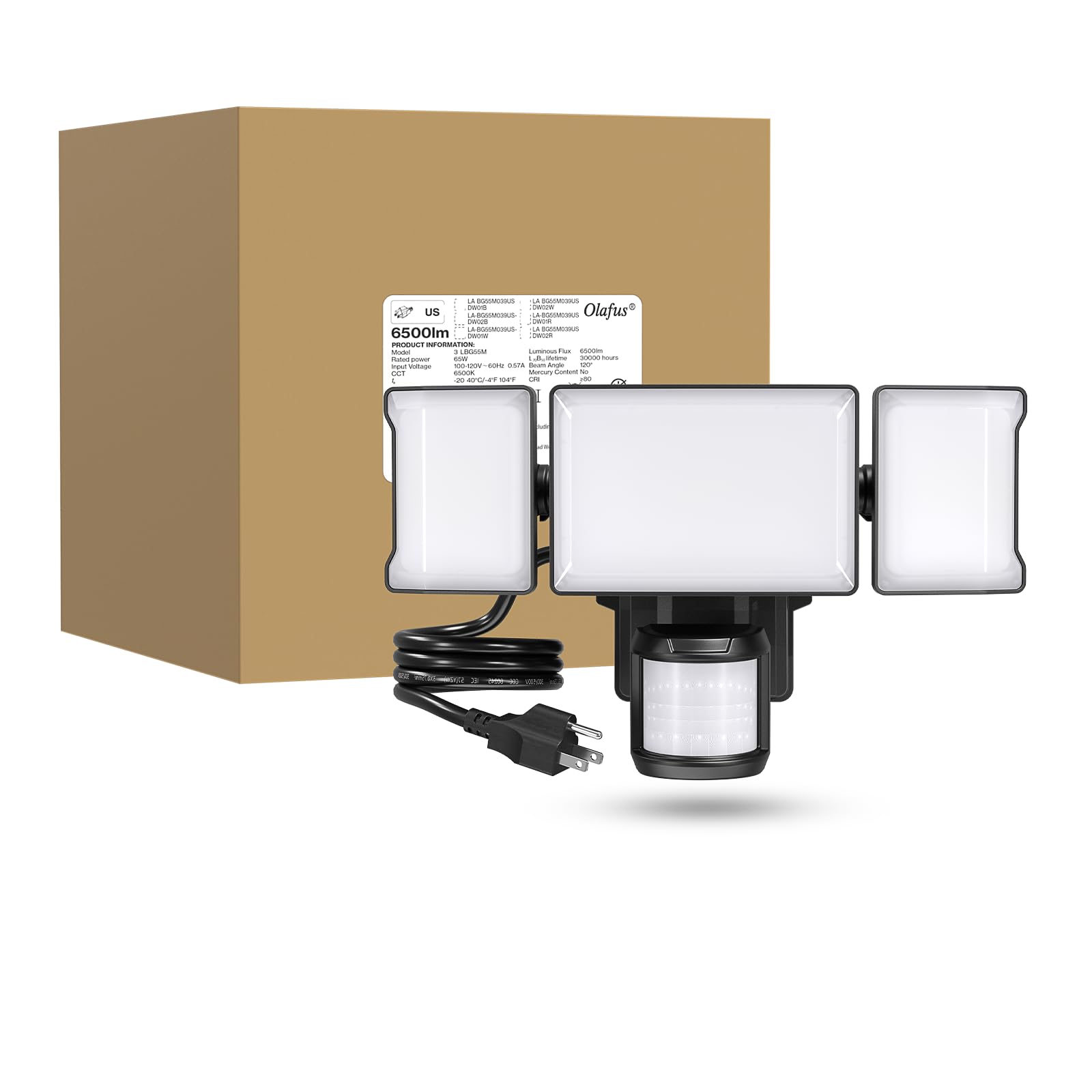 75W Motion Sensor Outdoor Light Plug in - 7500LM LED Security Light with Dusk to Dawn & PIR Sensor, IP65 Waterproof, 6500K Bright White - Ideal for Garage, Yard, Patio, Eave (Black) | Perfect for Home Security & Nighttime Illumination