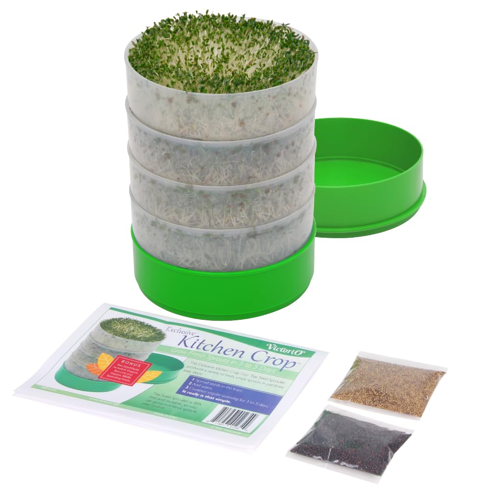 Premium 4-Tray Kitchen Seed Sprouter Kit with Alfalfa & Broccoli Seeds - Indoor Sprouting System for Microgreens, Salad Toppings & Healthy Eating - Perfect for Home Gardening, Vegan Diets & Organic Lifestyles