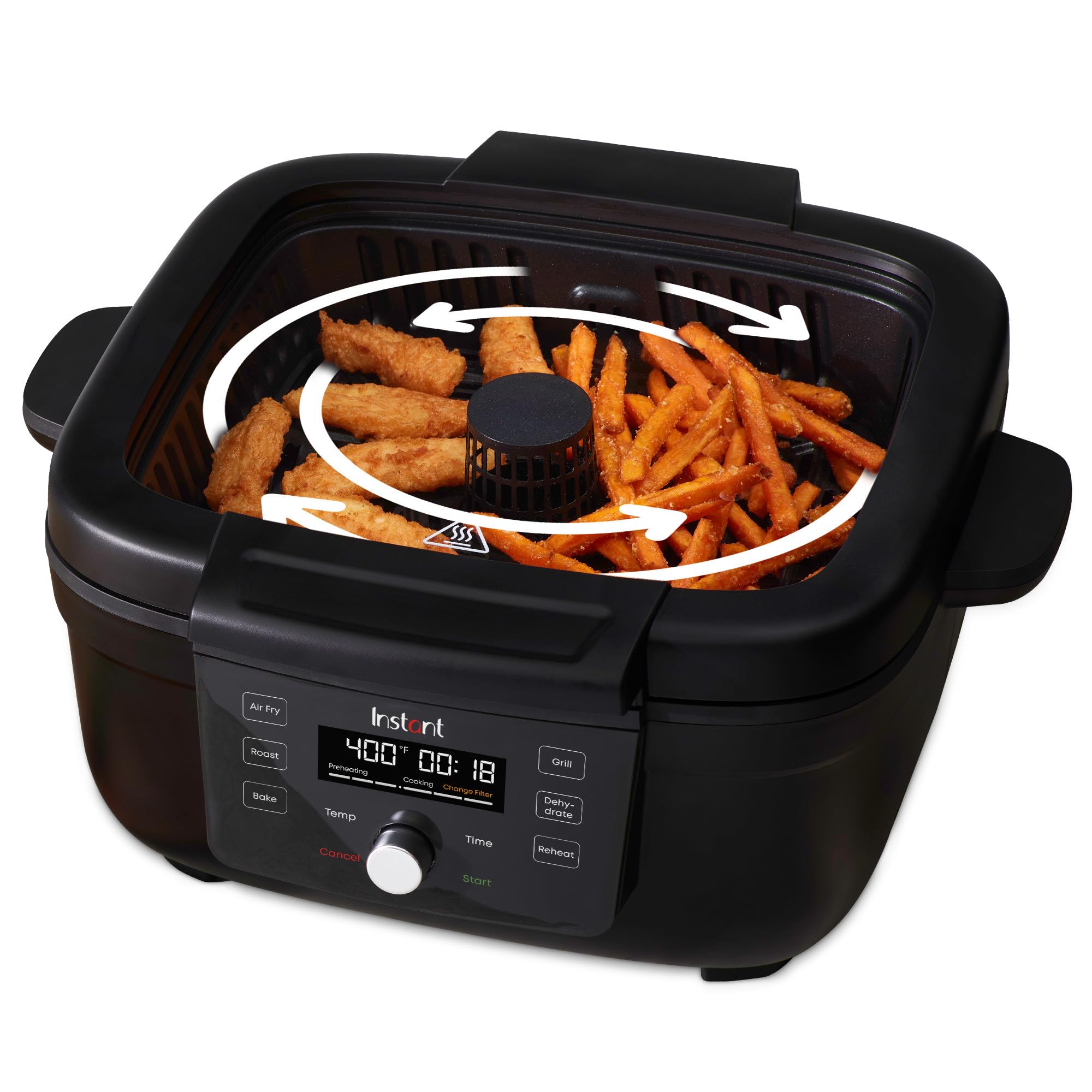 Instant Pot 6-in-1 Air Fryer & Indoor Grill with Bake, Roast, Reheat & Dehydrate Functions - Odor-Reducing Filter, Clear Cooking Window, Removable Lid for Easy Cleaning - Perfect for Healthy Meals, Family Dinners & Quick Snacks