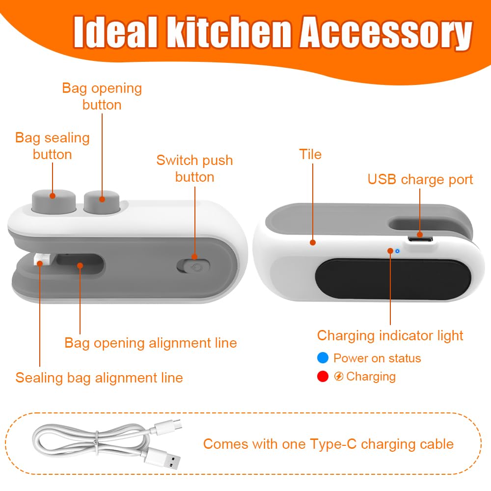 USB Rechargeable Mini Bag Sealer - 2-in-1 Handheld Heat Sealer & Cutter for Plastic Bags | Portable Food Storage Solution for Snacks, Chips & Freshness | Ideal for Home, Kitchen, Travel & Camping