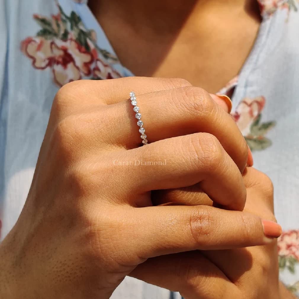 2mm Floating Full Eternity Matching Wedding Band - Round Colorless Moissanite Ring in 925 Sterling Silver | Engagement Ring & Bridal Set with Solitaire Halo Style | Perfect Gift for Her, Anniversary, Proposal & Special Occasions