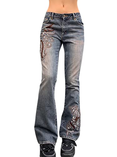 Gothic High Waisted Vintage Print Punk Pants for Women - Y2K Cyber Baggy Jeans, Emo Nightclub Streetwear (Perfect for Concerts, Raves & Alternative Fashion)