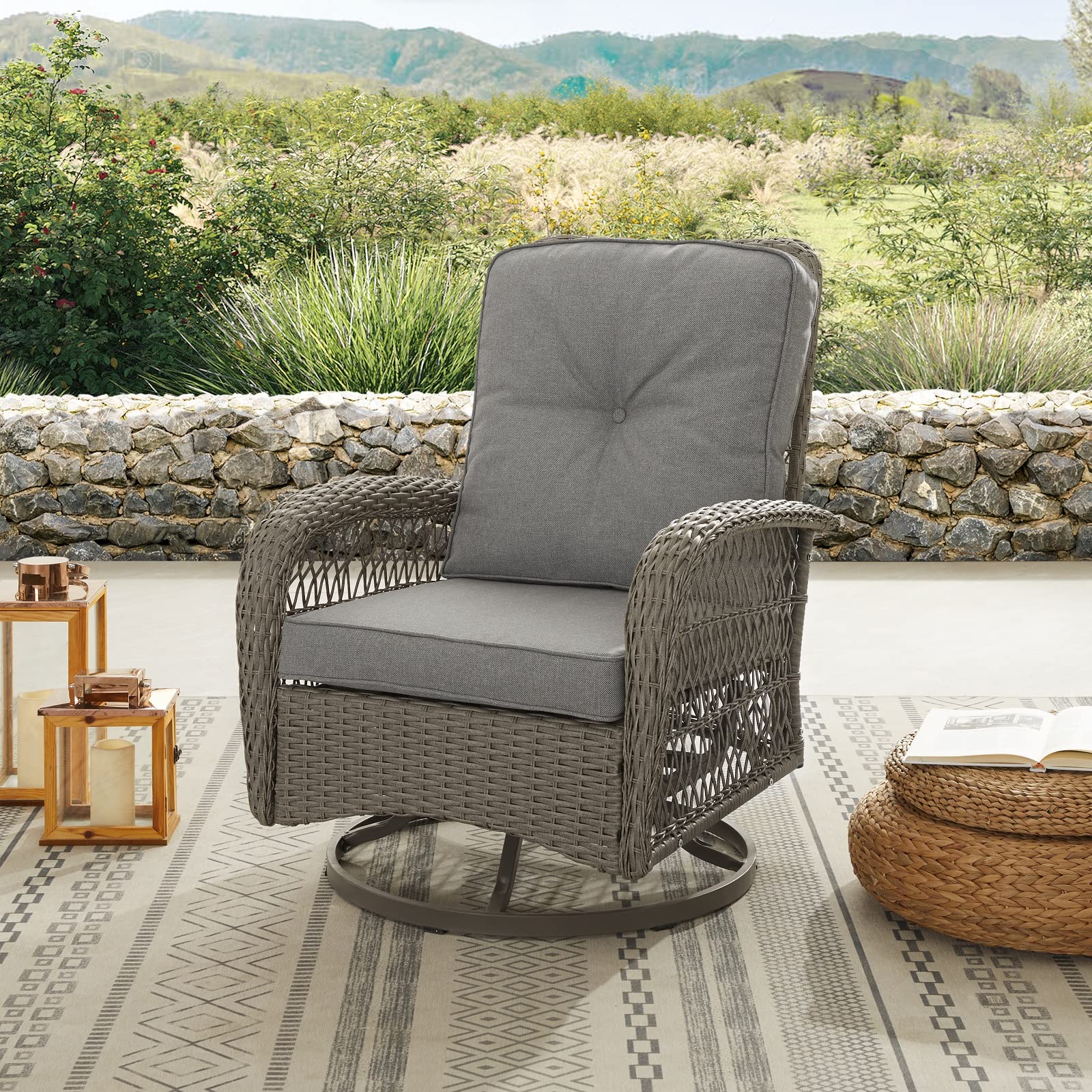 3-Piece Patio Furniture Set - Grey Rattan Outdoor Bistro Set with 2 Wicker Chairs & Table, 3.9