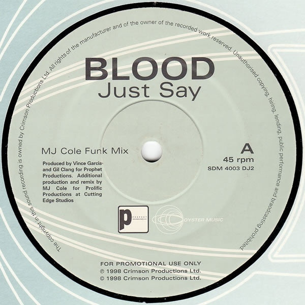 Blood Just Say It 12 SDM4003DJ2 Oyster Music Vinyl Record - Limited Edition Collectible for Music Enthusiasts & DJs - Perfect for Home Listening, Parties, and Professional Mixing