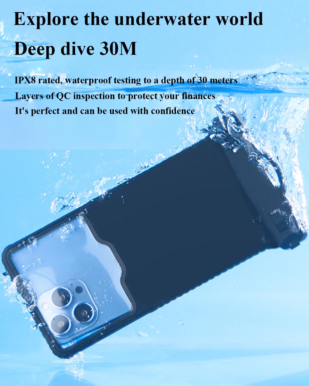 **Waterproof Phone Case for iPhone 12/13/14/15 & Samsung S24/S23/S22 – 50ft/15m Diving & Snorkeling Protection with Lanyard – Underwater Photography & Video Housing – Ideal for Scuba, Beach, Pool & Water Sports (Black)**