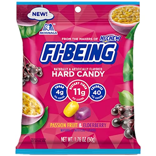 Fi-Being Hard Candy | Passion Fruit & Elderberry Flavor | 1.76 Oz (50g) Bag | Pack of 5 | Perfect for Office Snacks, Travel Treats & Party Favors