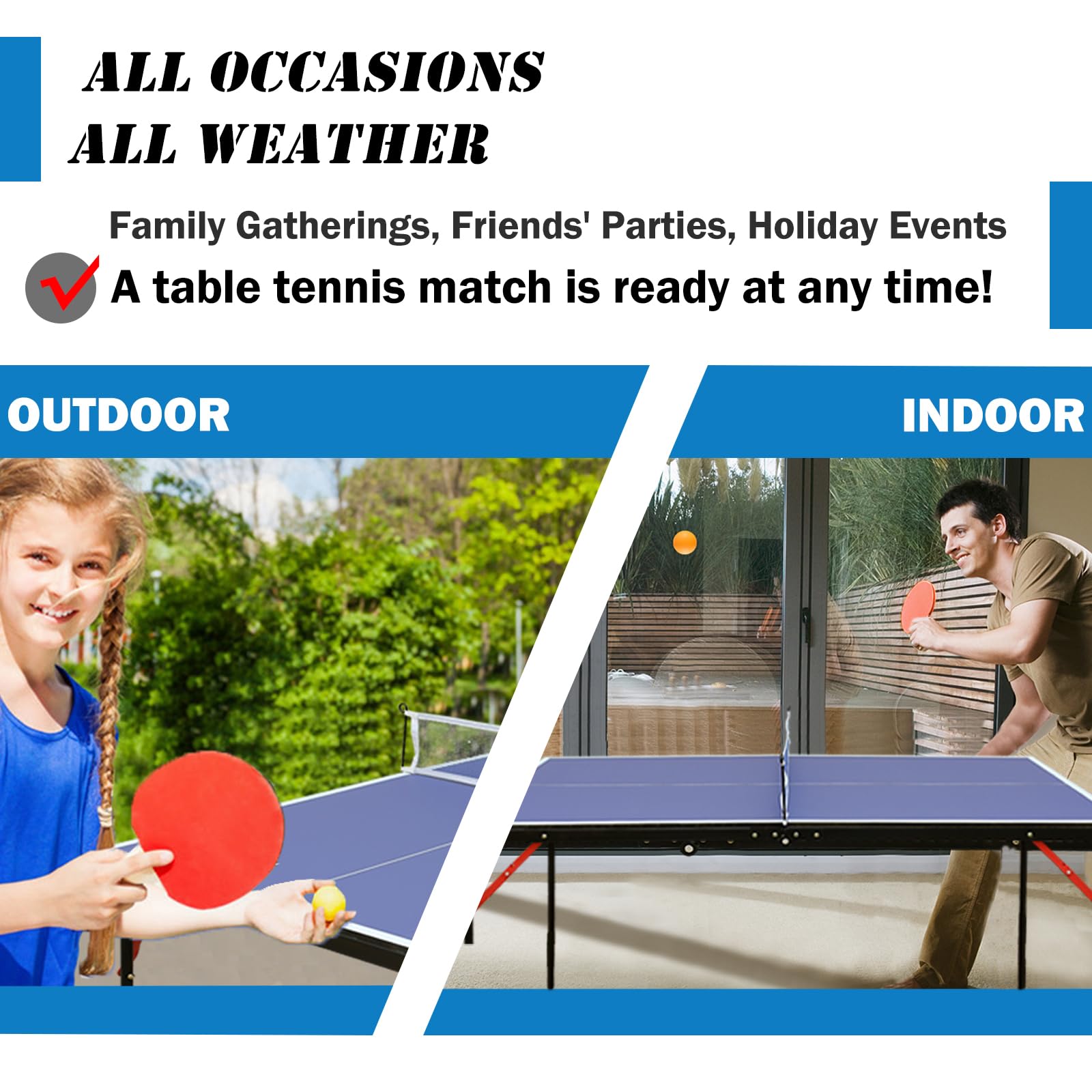 Premium Foldable Ping Pong Table - Mid-Size Table Tennis Set with 2 Paddles, 3 Balls, Net & Wheels | Indoor/Outdoor Use for Home, Office, Gym & Backyard Games | Easy Assembly for 2-4 Players
