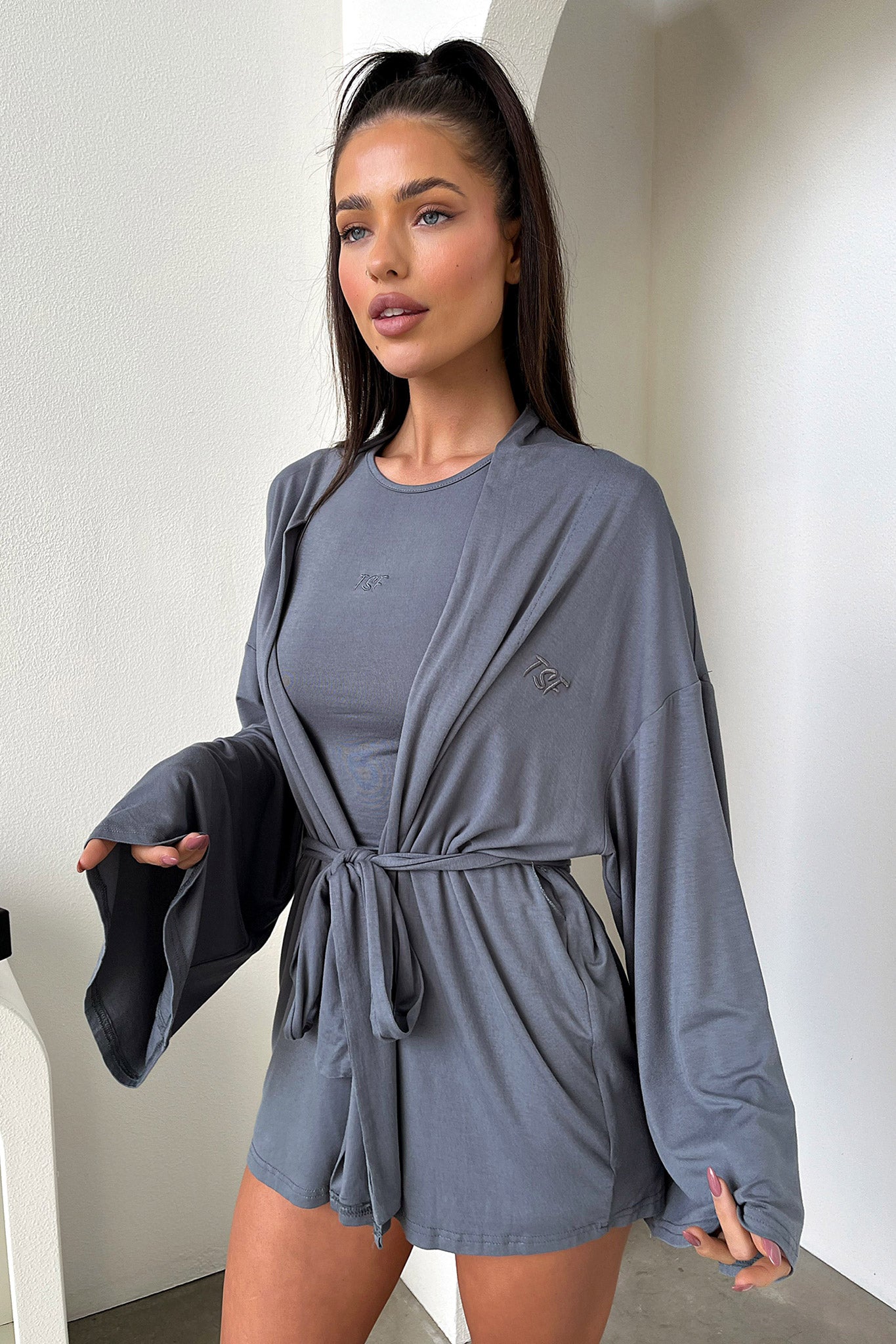 Alita Women's Soft Plush Robe - Charcoal Gray | Cozy Bathrobe for Spa, Lounge & Relaxation at Home