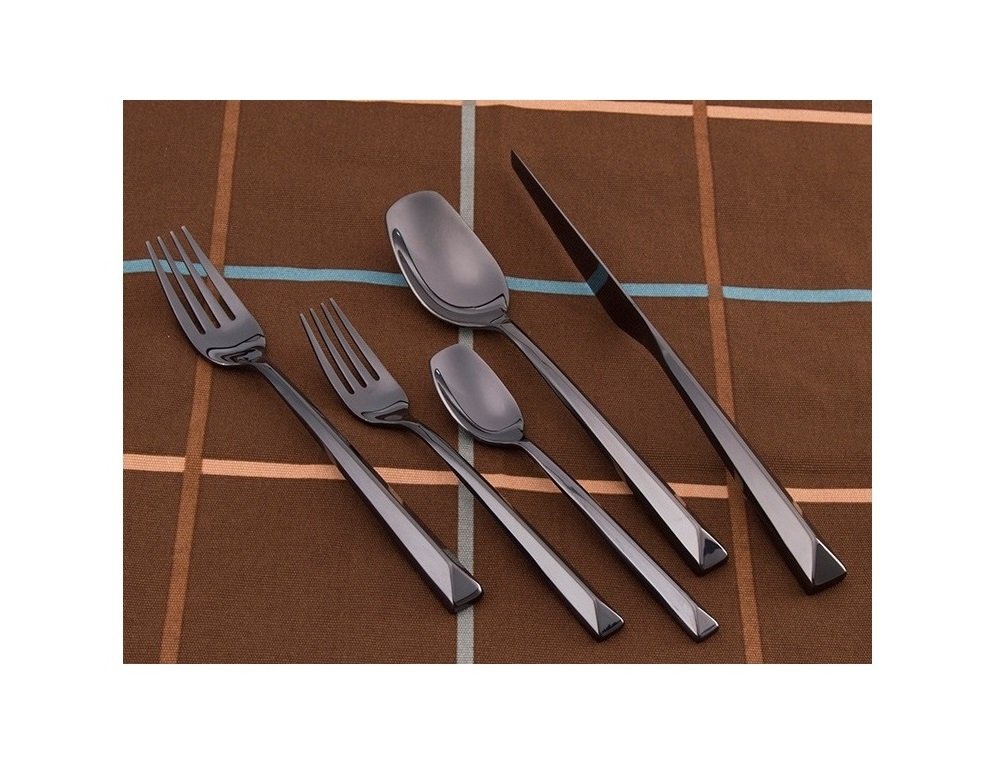 Premium 5-Piece Hollow Triangular Handle Silverware Set - Mirror Polished Stainless Steel Cutlery for Home, Kitchen & Restaurant Use - Perfect for Fine Dining, Dinner Parties & Everyday Meals