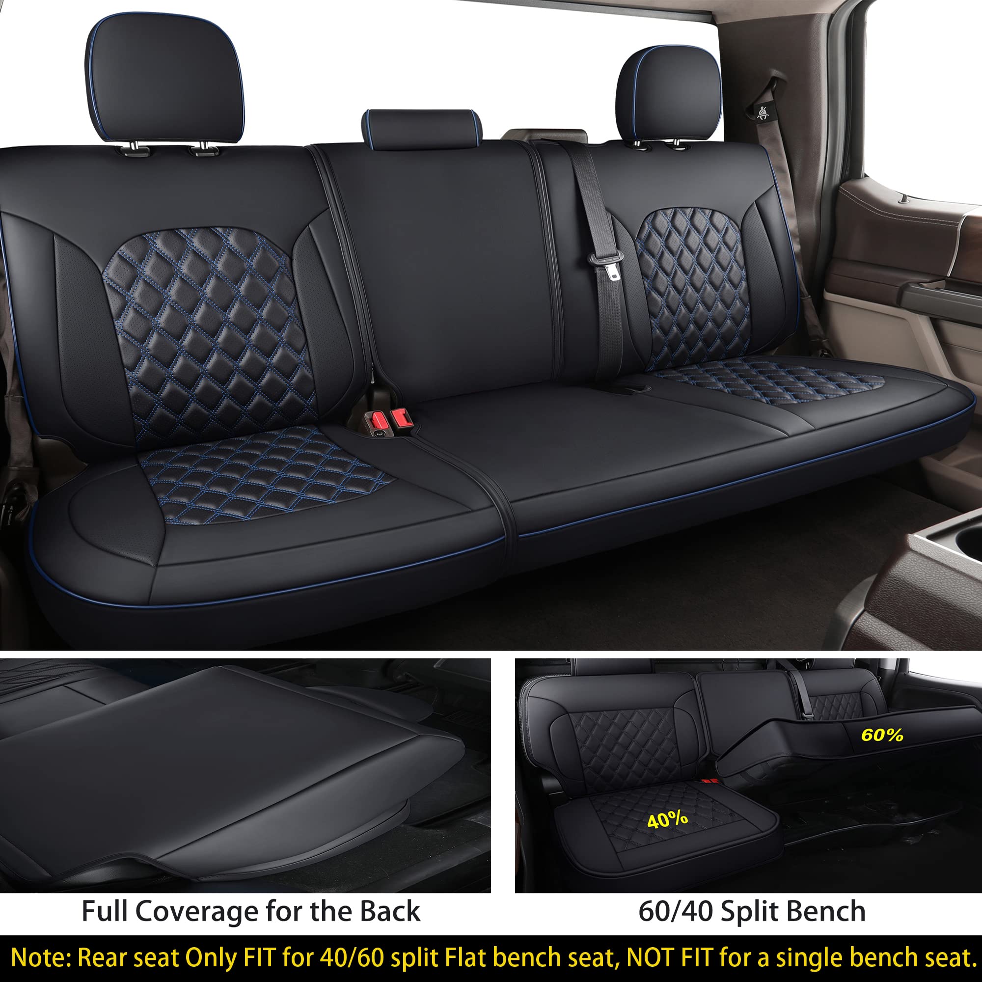 Premium Leather Seat Covers for Jeep Wrangler JL 4-Door (2018-2024) - Full Set Custom Fit with No Rear Cupholder | Black & Blue Design | Durable Protection for Off-Road Adventures & Daily Commuting