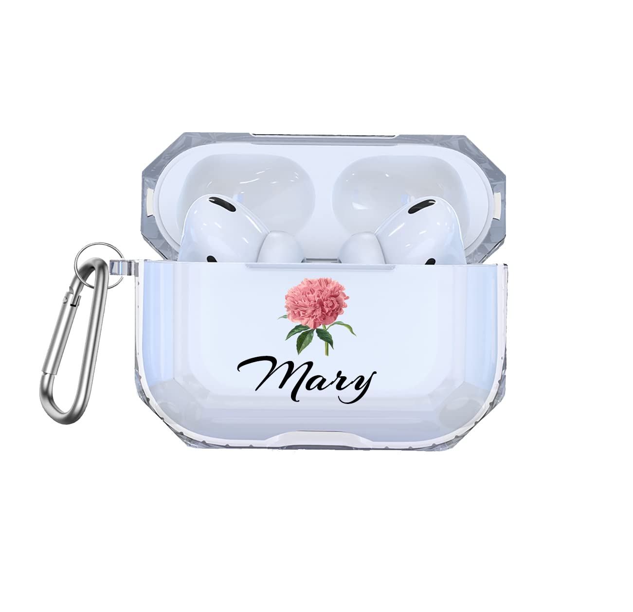 Personalized Pink Peony Flower AirPods Case with Keychain - Custom Name & Initials for AirPods 1/2/3/Pro - Cute Protective Cover for School, Work & Travel Accessories