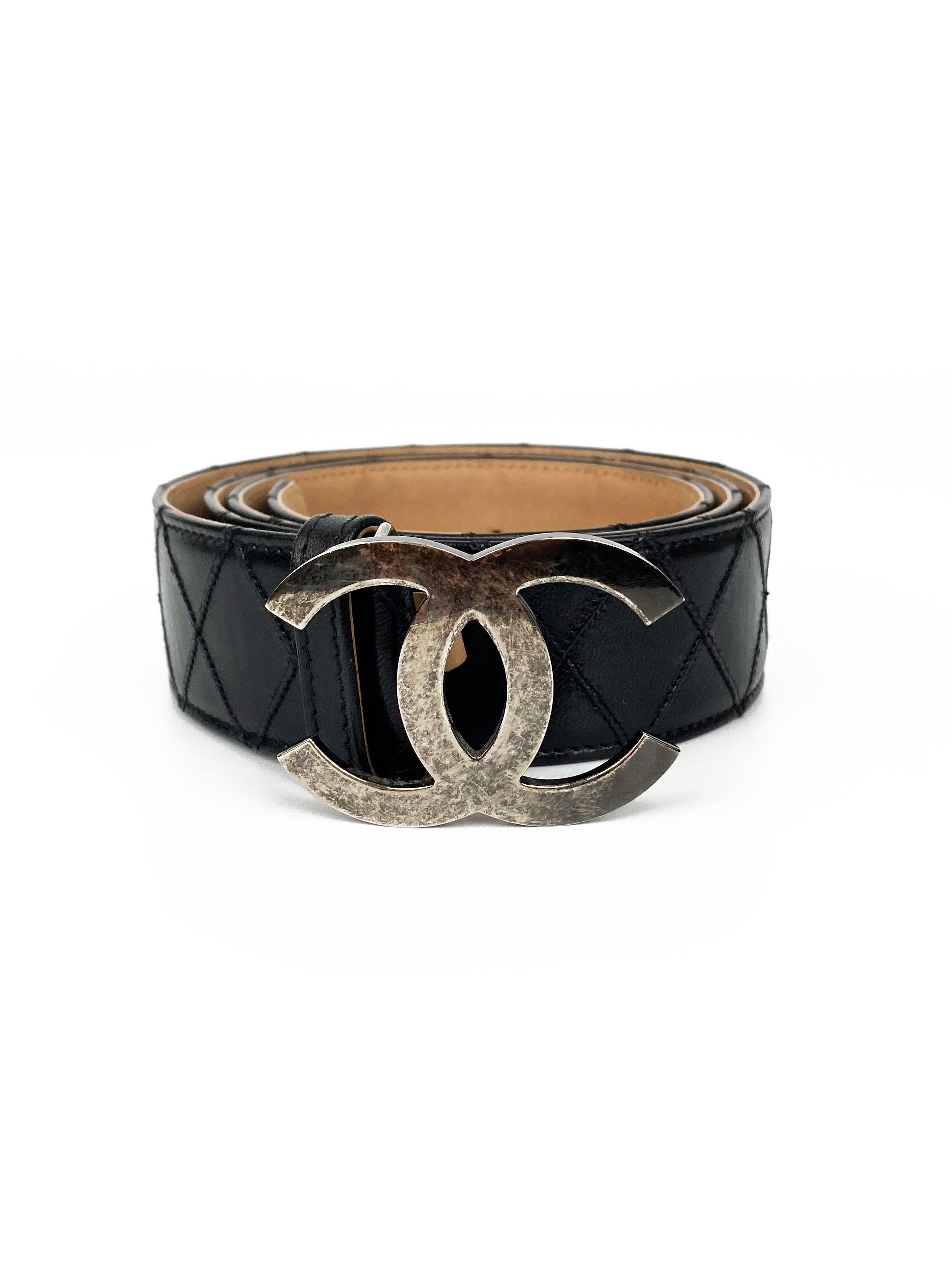 Chanel Black Leather Belt with Iconic CC Logo - Stylish and Elegant Accessory for Women | Perfect for Casual, Office, and Evening Outfits