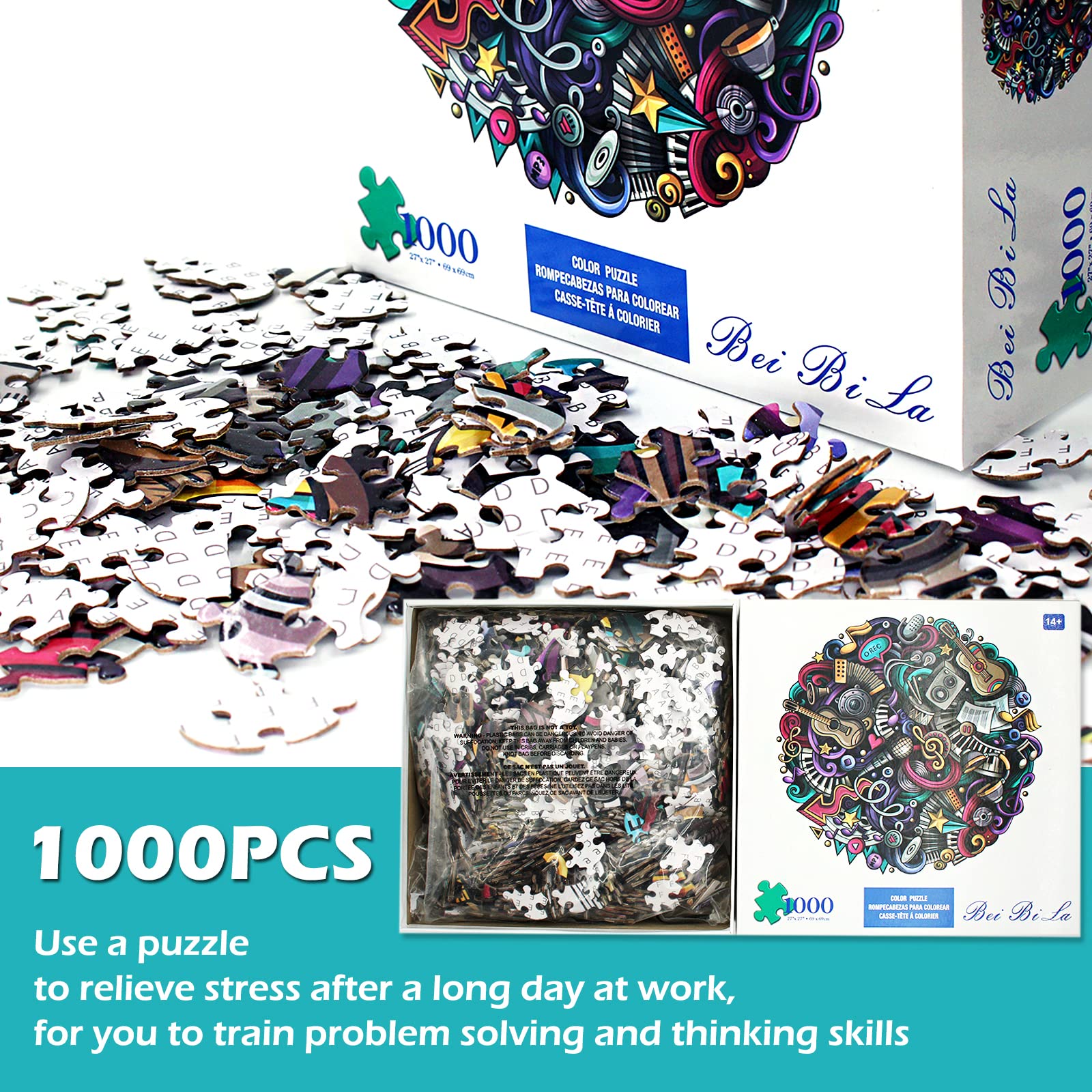 1000-Piece Graffiti Music Jigsaw Puzzle - Creative Geometric Round Colorful Puzzle for Adults & Kids - Challenging Round Jigsaw Puzzle Gift for Birthday, Party & Family Game Night