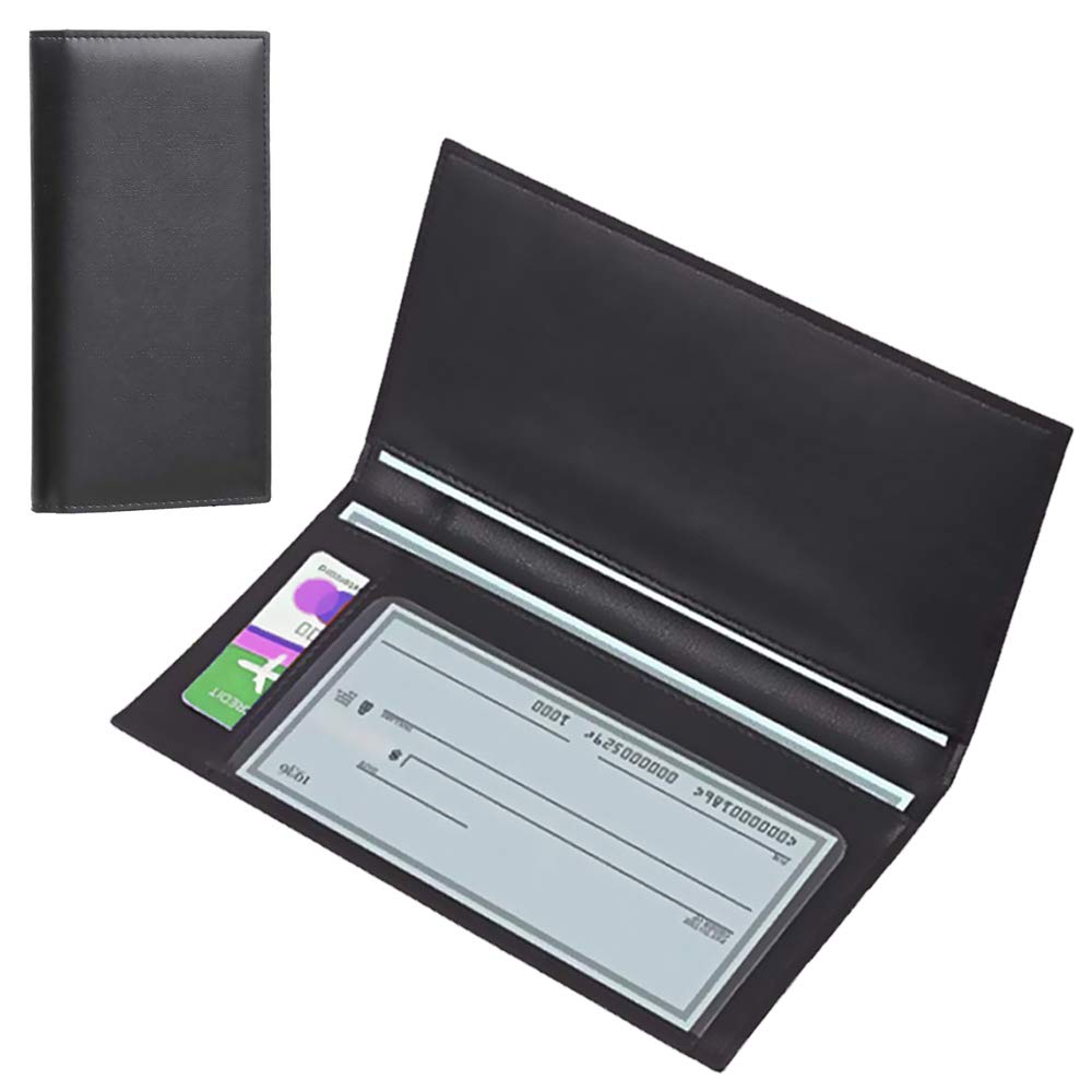 Genuine Leather Checkbook Cover & Card Holder - Bifold Wallet Organizer with RFID Protection - Black Leather Case for Men & Women | Perfect for Business, Travel & Everyday Use
