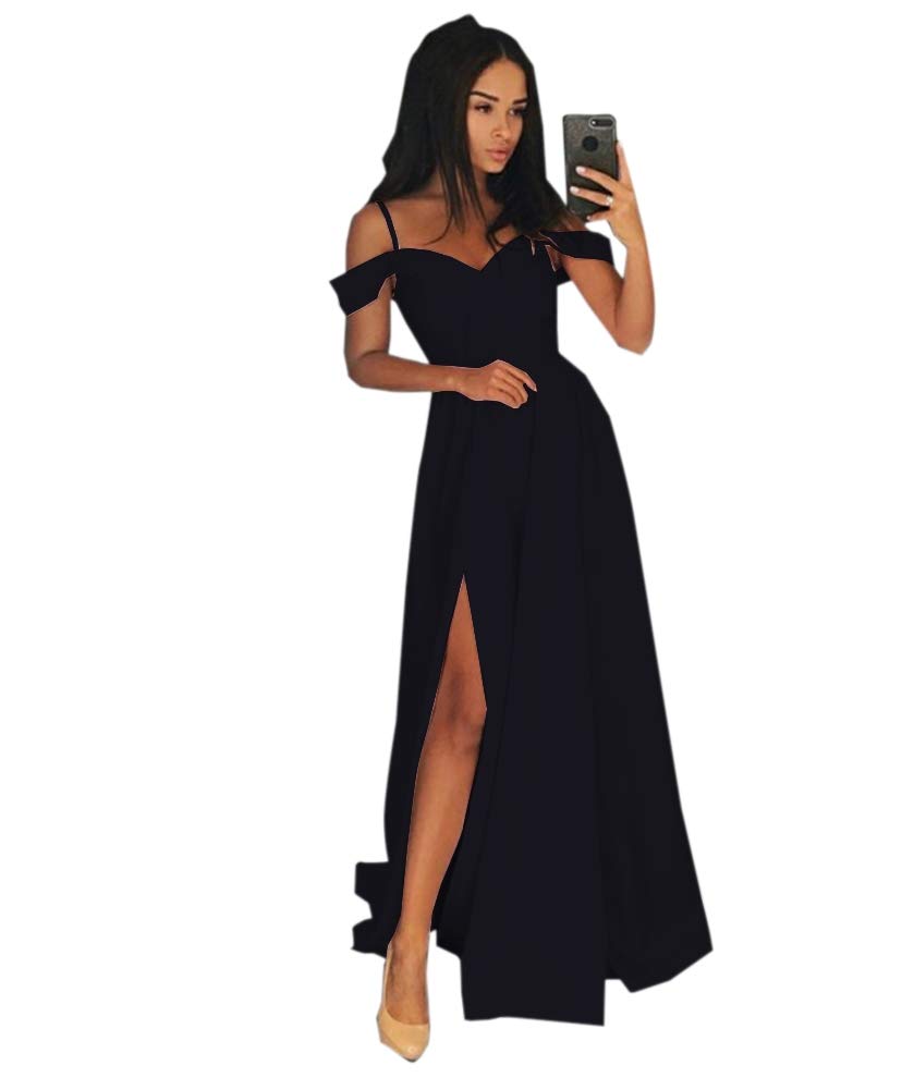 Vintage Wedding Dress Long Satin Prom Gown with Slit for Evening & Formal Events