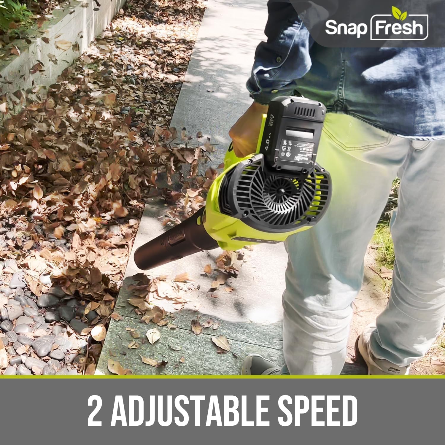 SnapFresh 20V Cordless Leaf Blower - 350 CFM Battery Powered Leaf Blower with 4.0Ah Battery & Fast Charger for Yard, Porch, Garden Cleaning | Lightweight & Powerful for Fall Leaves, Lawn Debris, Driveway Maintenance