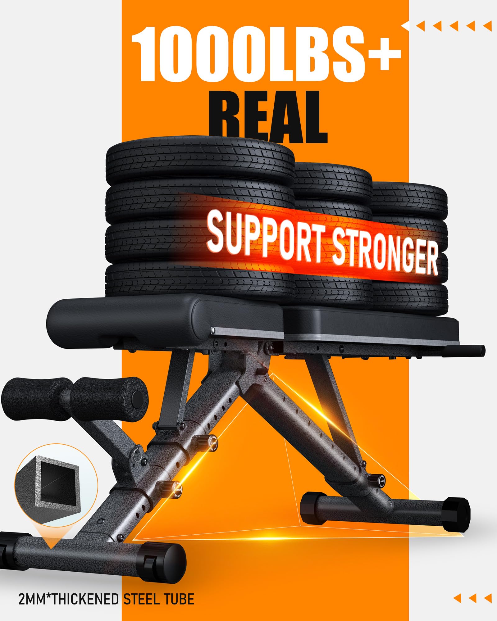 **Adjustable Weight Bench for Home Gym - Incline Decline Workout Bench with Fully Upright Backrest & Lumbar Support, 1000lbs Capacity - Perfect for Full Body Exercise, Strength Training & Home Fitness**    *(Use Case: Ideal for home workouts, strength training, bodybuilding, and versatile incline/decline exercises.)*