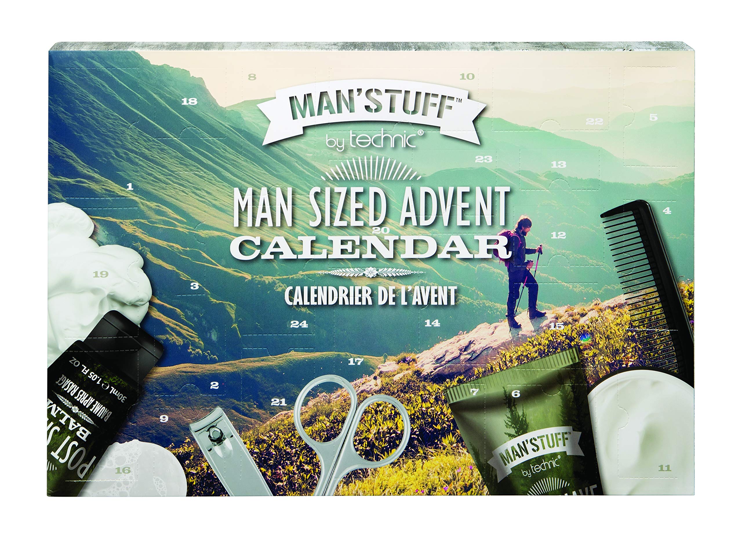 Men's Advent Mega Toiletry Calendar Bath Set - 24 Days Luxury Grooming Essentials for Christmas Gift, Travel & Self Care Routine