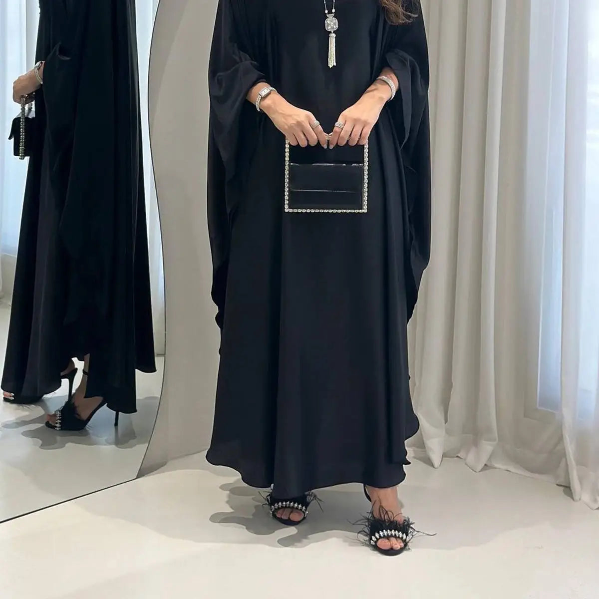 Urgarment Farasha Abaya Dress with Batwing Sleeves - One Size Fits All (#25096) | Elegant Muslim Women's Prayer Dress for Mosque & Special Occasions