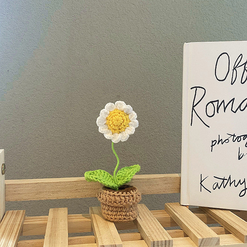 Handmade Crochet Mini Potted Flowers - Small Decorative Artificial Plants for Home, Office, Wedding Decor - Perfect for Table Centerpieces, Shelf Displays & Gift Giving