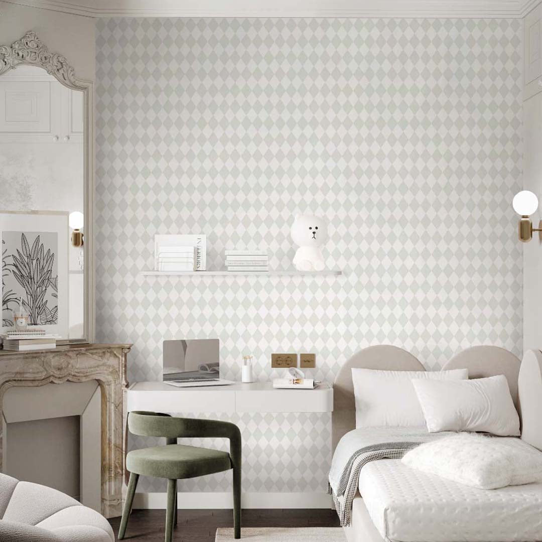 Pastel Green Rhombus Wallpaper S027 - Geometric Peel and Stick Wallpaper for Bedroom, Nursery, and Home Office Decor