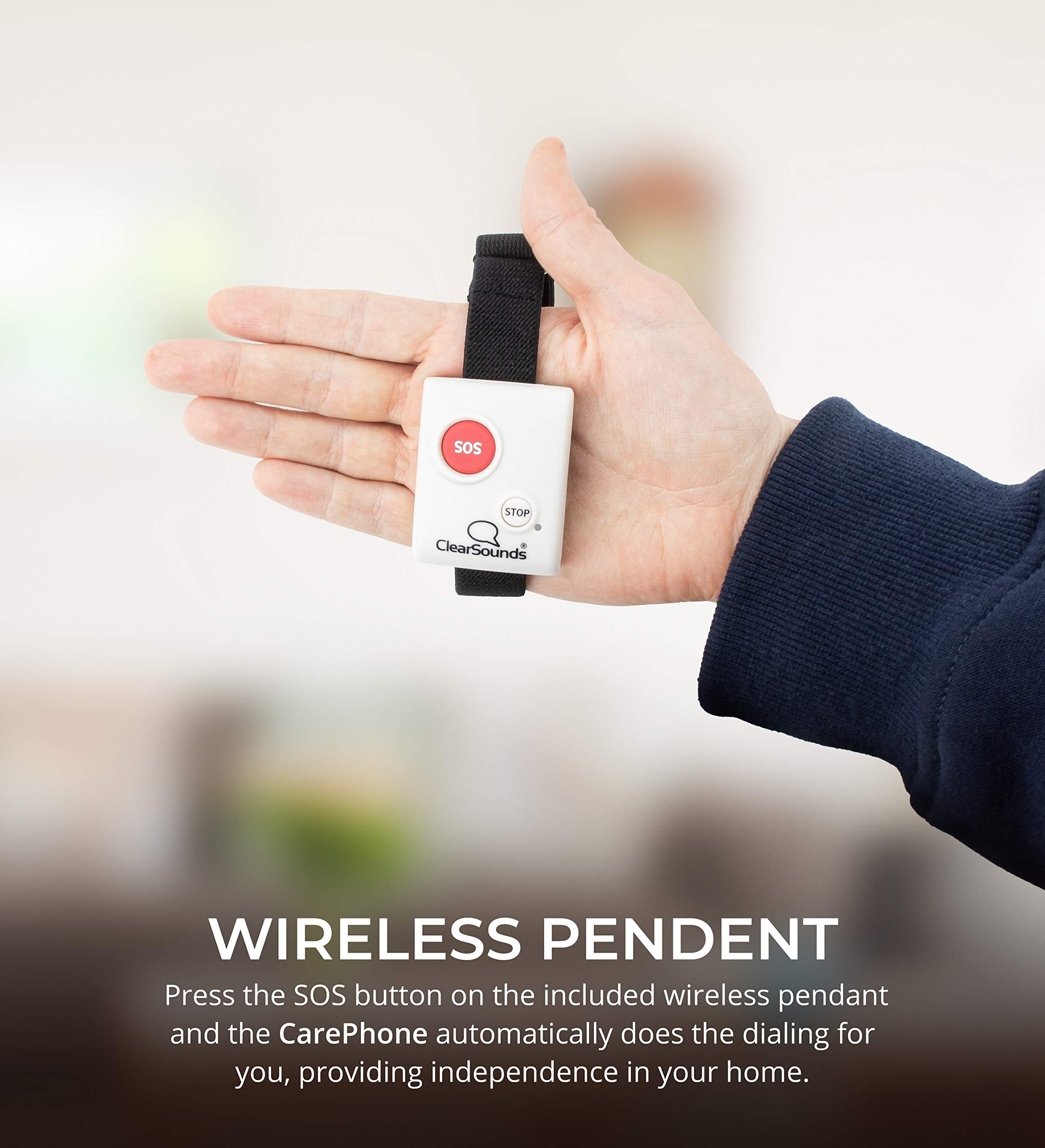 Amplified Corded Phone with Wireless SOS Alarm Pendant & Remote Audio Monitoring - Single-Line Operation, AC Powered - Ideal for Elderly Care & Home Security