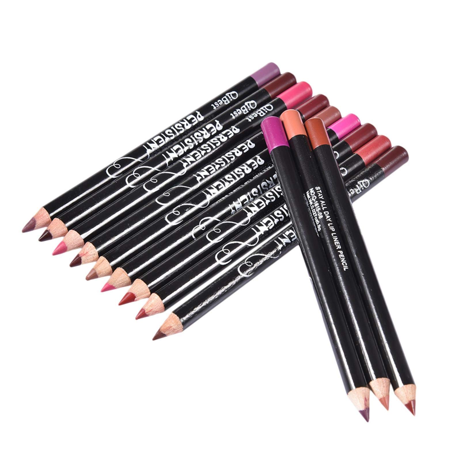 12 Colors Long Lasting Waterproof Lip Liner Set - Matte Lip Pencils for Women, Vegan & Cruelty Free Makeup (Black Rod) | Perfect for Everyday Wear, Parties & Professional Makeup Looks