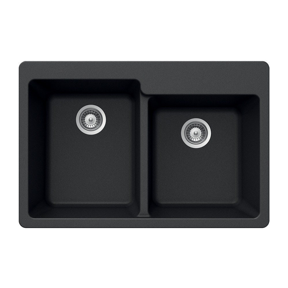 Houzer M-175 Quartztone Series Granite Topmount 60/40 Double Bowl Kitchen Sink - Durable & Stylish for Modern Kitchens, Perfect for Cooking & Cleaning