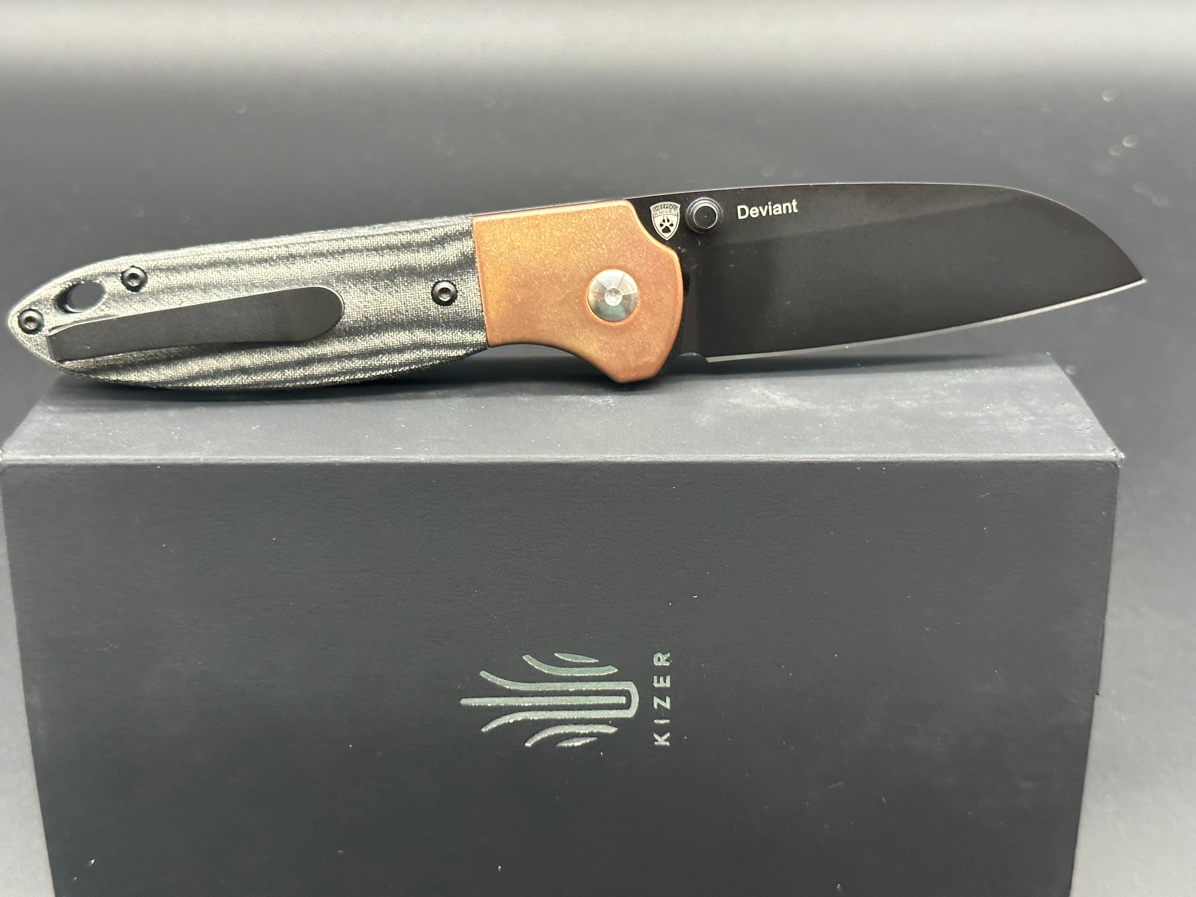 Kizer Deviant Folding Knife - M390 Steel Blade, Copper & Micarta Handle - EDC Pocket Knife for Outdoor, Camping, and Everyday Carry