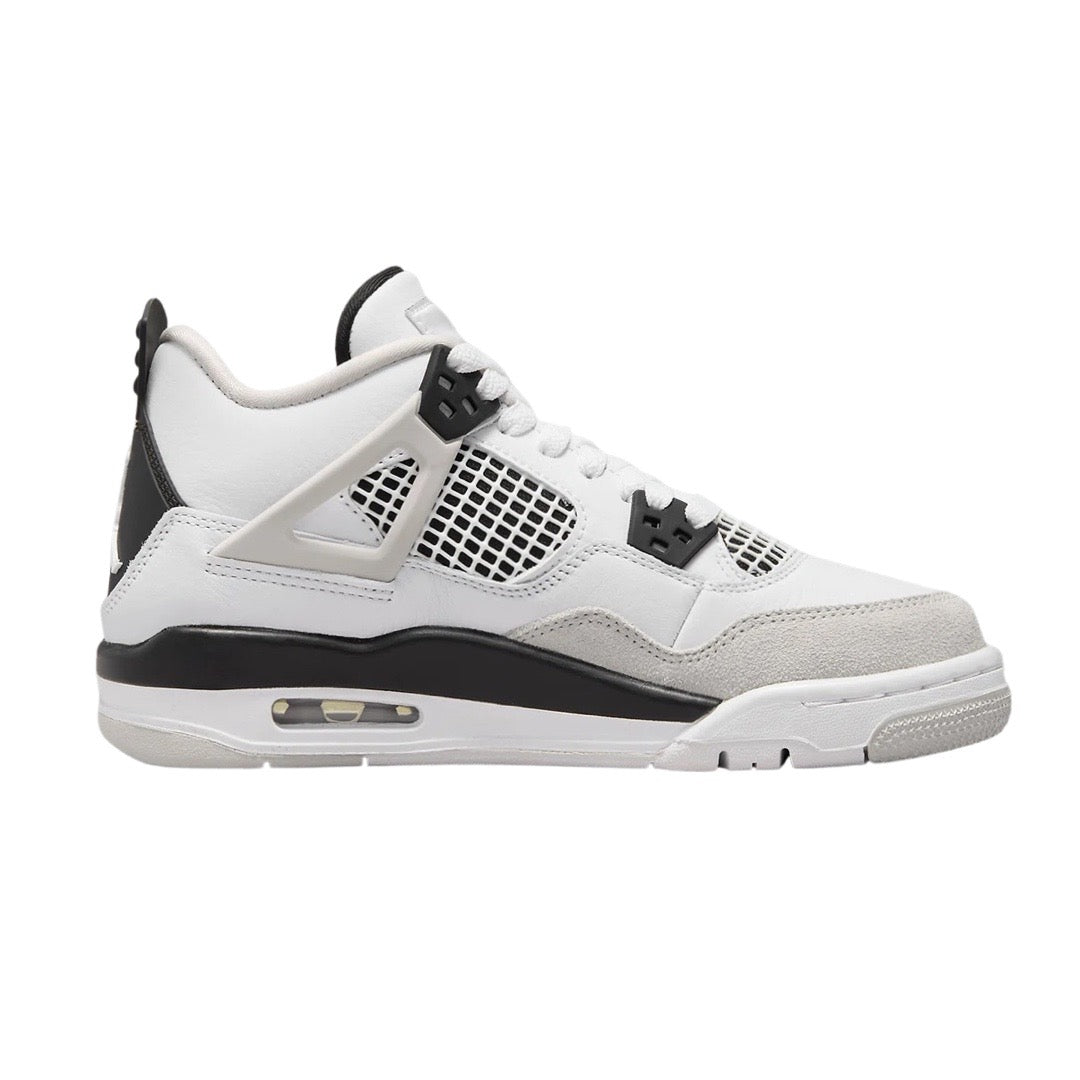 Air Jordan 4 Retro GS Sneakers - Military Black/White/Neutral Grey - Basketball Shoes for Women & Girls - Perfect for Court Play & Street Style Fashion